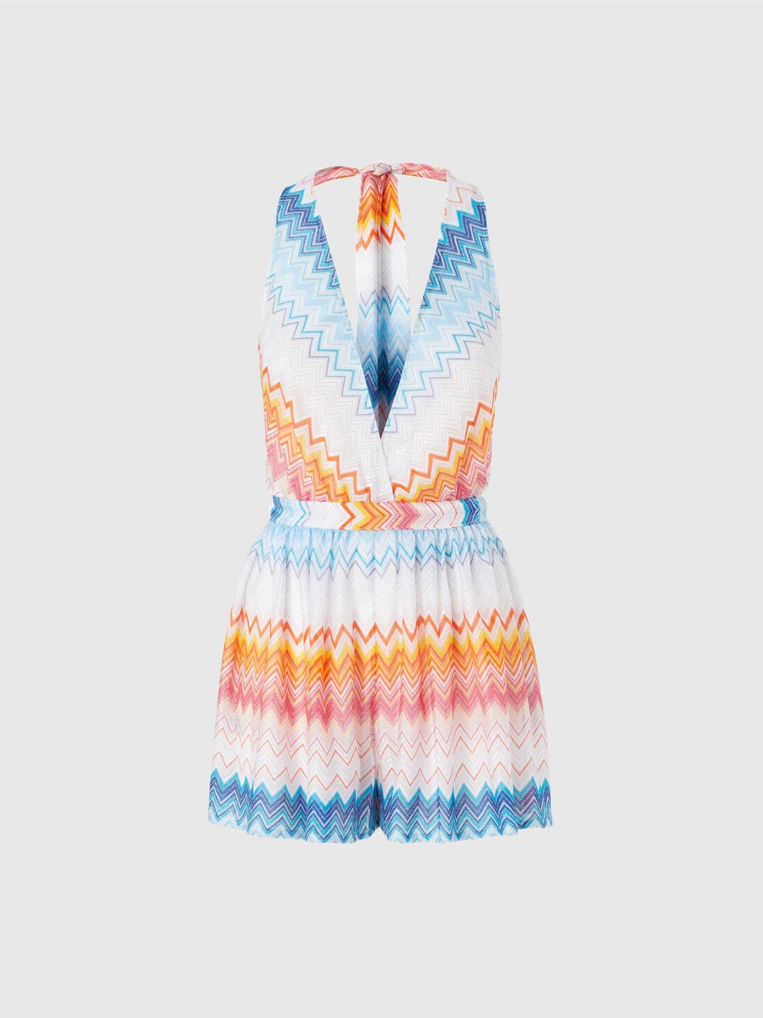 Short jumpsuit in viscose blend zig zag lamé with V-neck - 1
