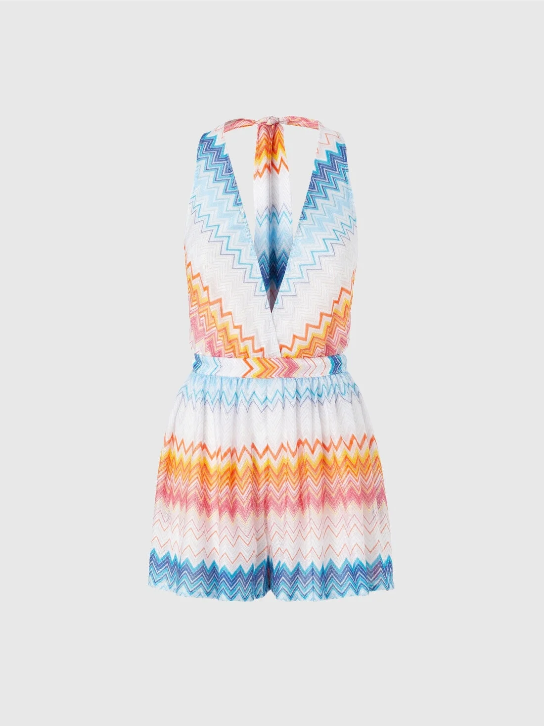 Short jumpsuit in viscose blend zig zag lamé with V-neck - 1