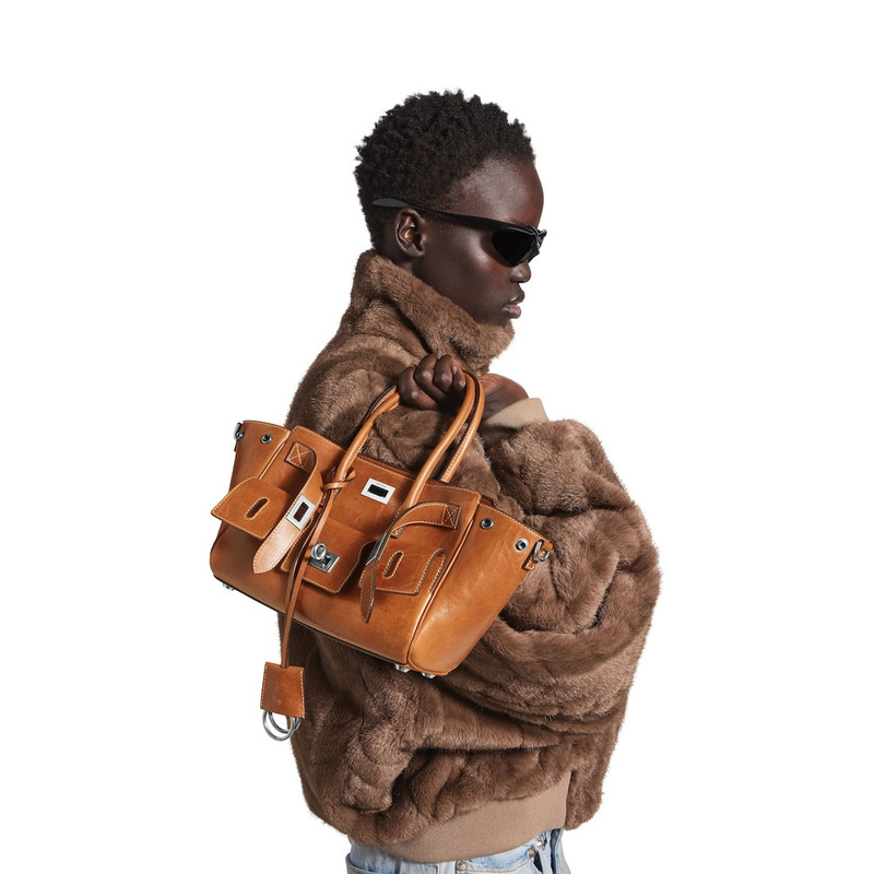 BALENCIAGA Women's Bel Air Carry All Bag Mini in Tan Cowboy outlook