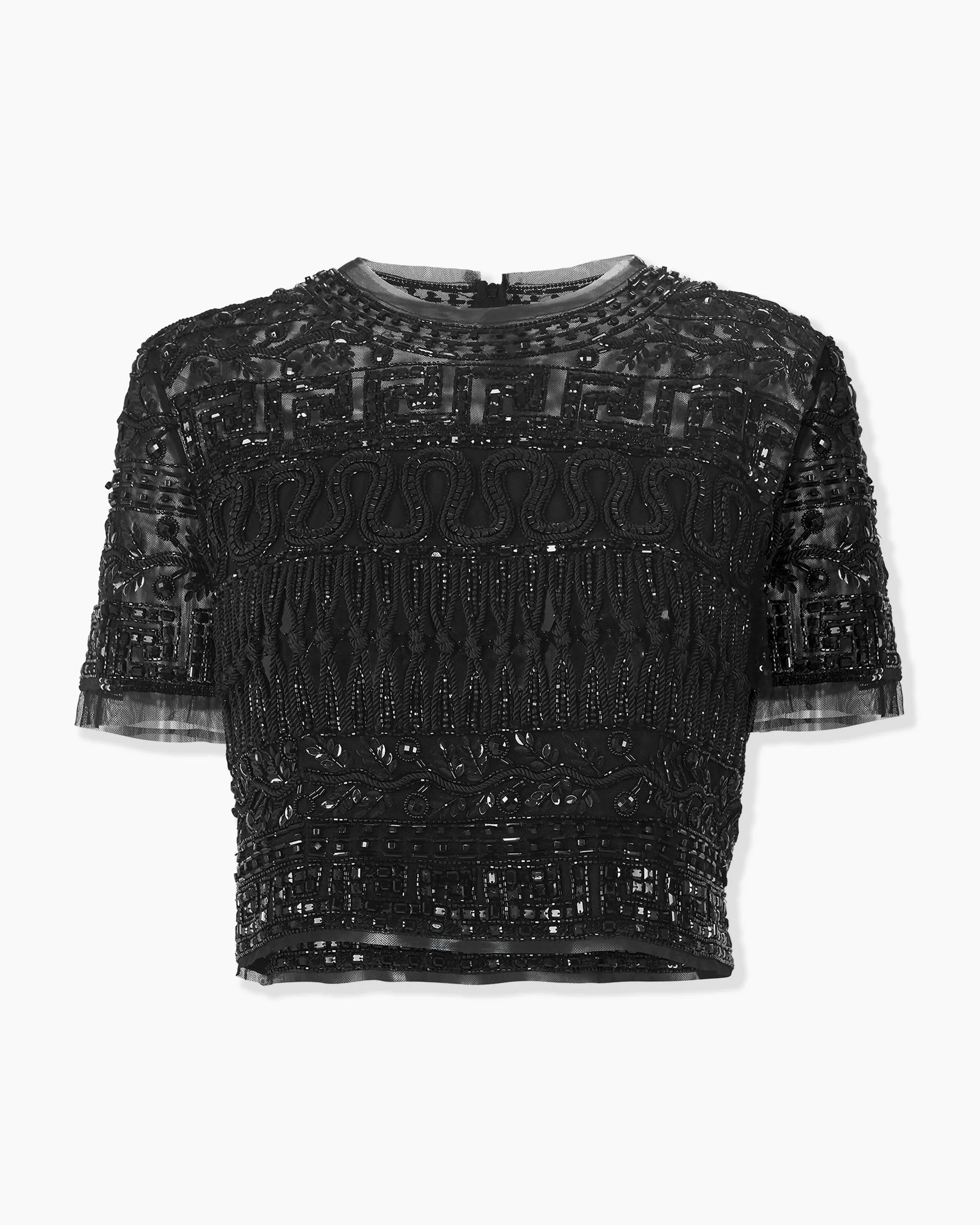 Embroidered Tulle Cropped Top - 1