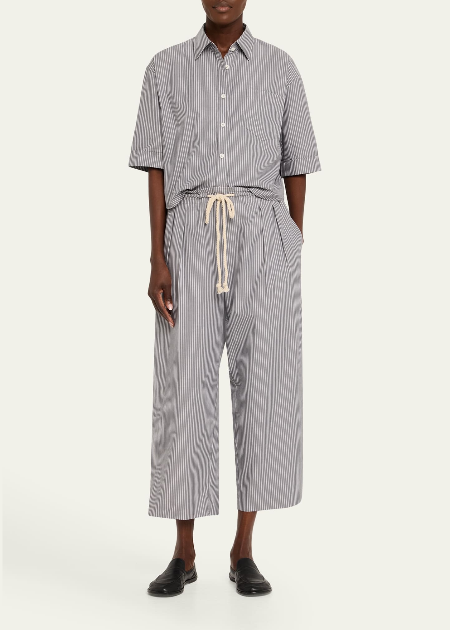 Railroad Stripe Pleated Drawstring Pants - 2