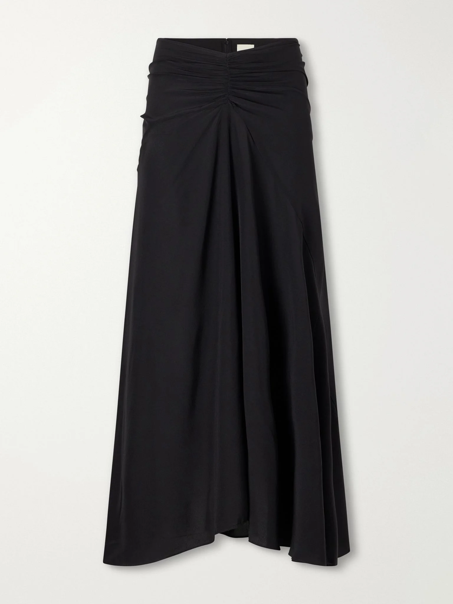Laren gathered silk-crepe midi skirt Black - 1