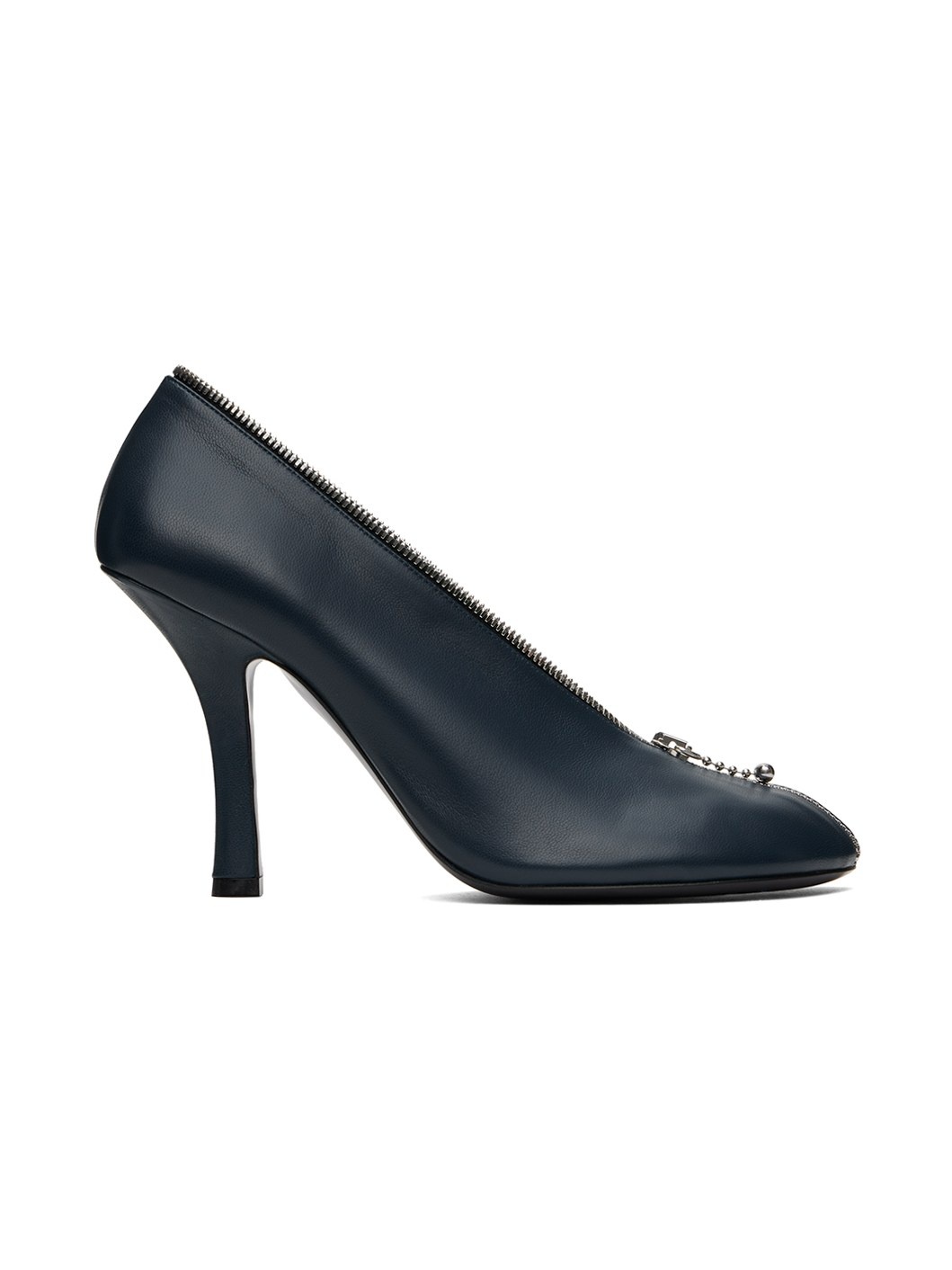 Navy Leather Baby Zip Heels - 1