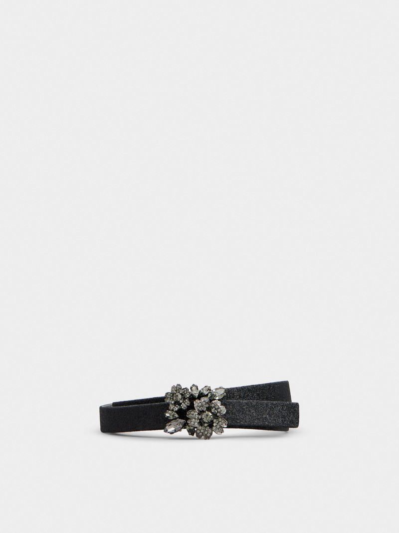 Bouquet Strass Dark Buckle Belt in Glitter Fabric 1