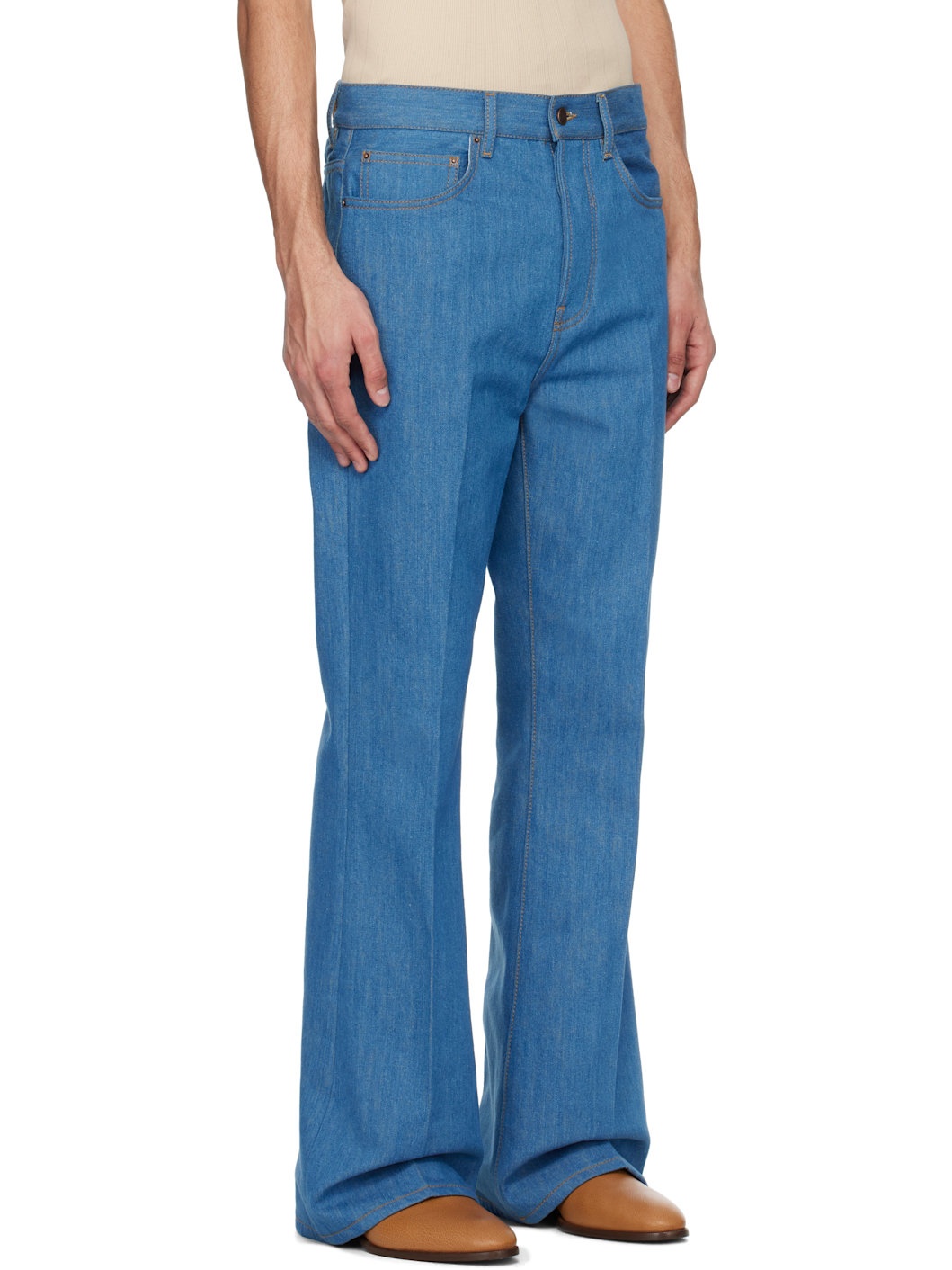Blue Creased Flare Jeans - 2