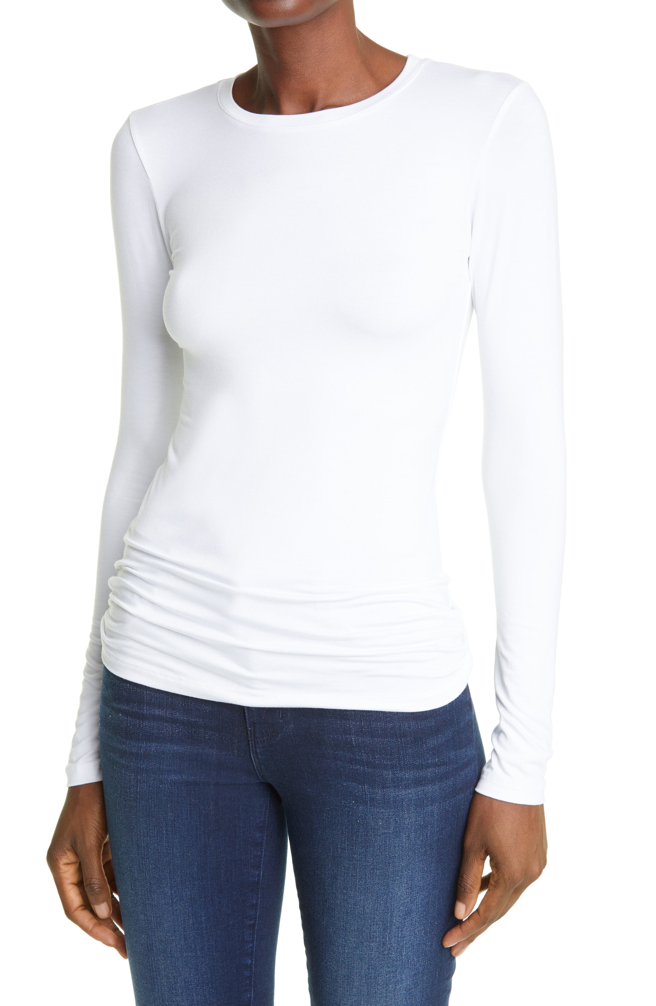 L'AGENCE Tess Long Sleeve Stretch Jersey Top in White at Nordstrom - 4