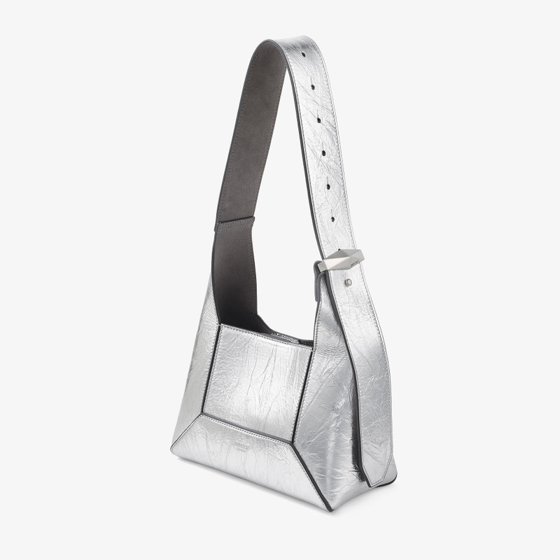 Diamond Hobo/S Silver Vintage Metallic Leather Shoulder Bag 3