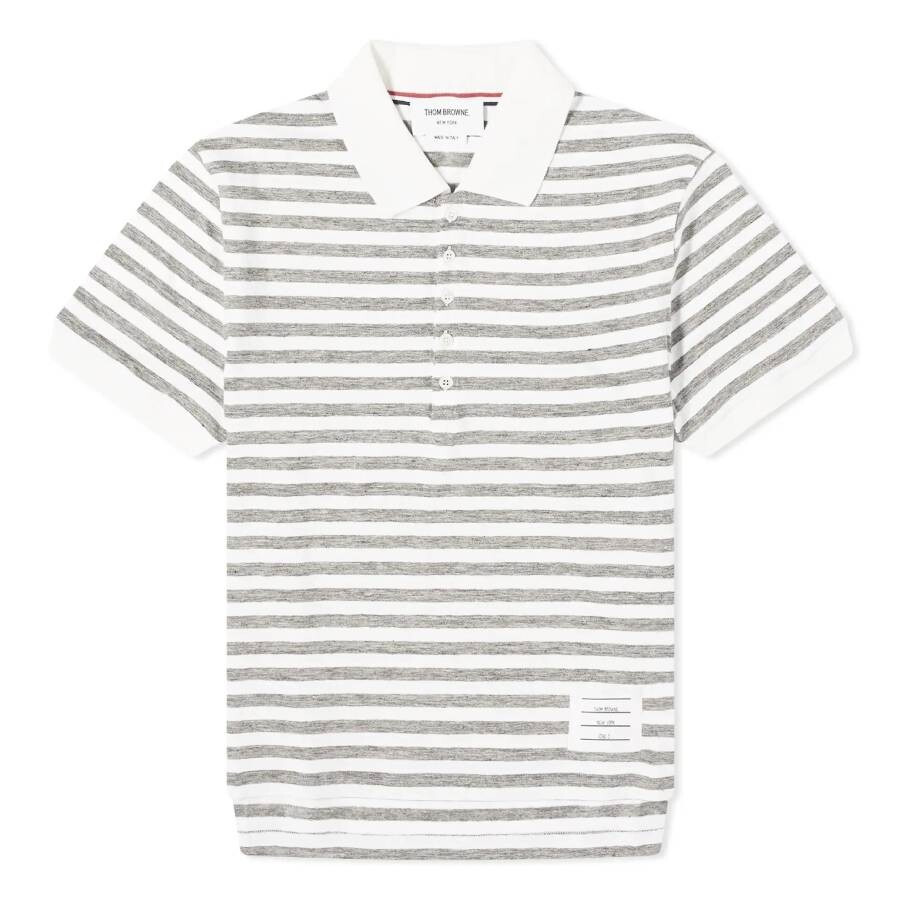 Thom Browne Short Sleeve Polo In Striped Linen Jersey - 5