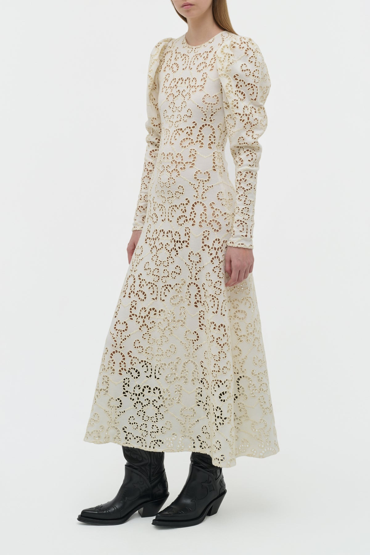 Eshal Knit Maxi Dress in Ivory Merino Wool - 3