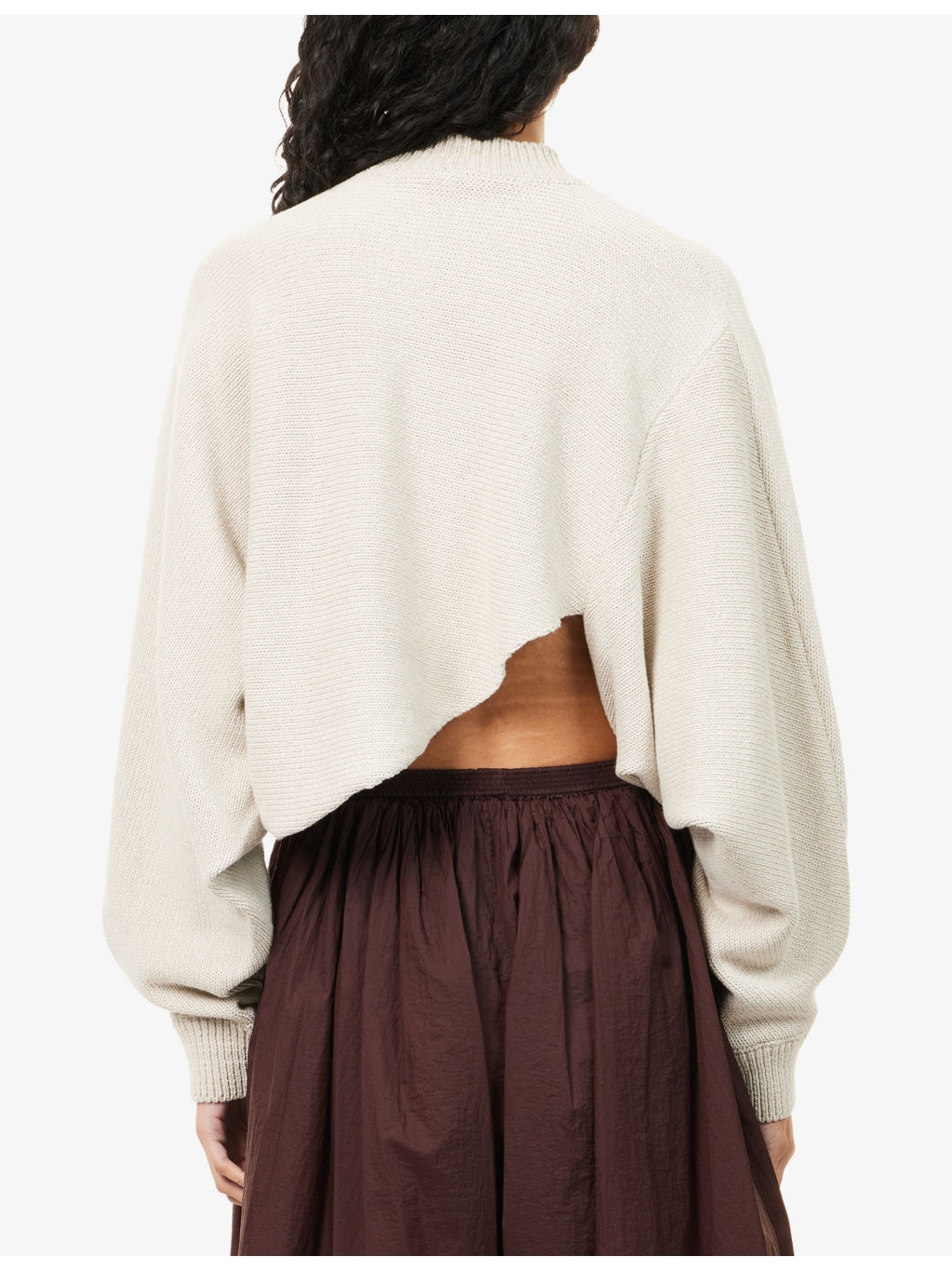 Asymmetric Cropped Linen-And-Cotton Knit Jumper - 4