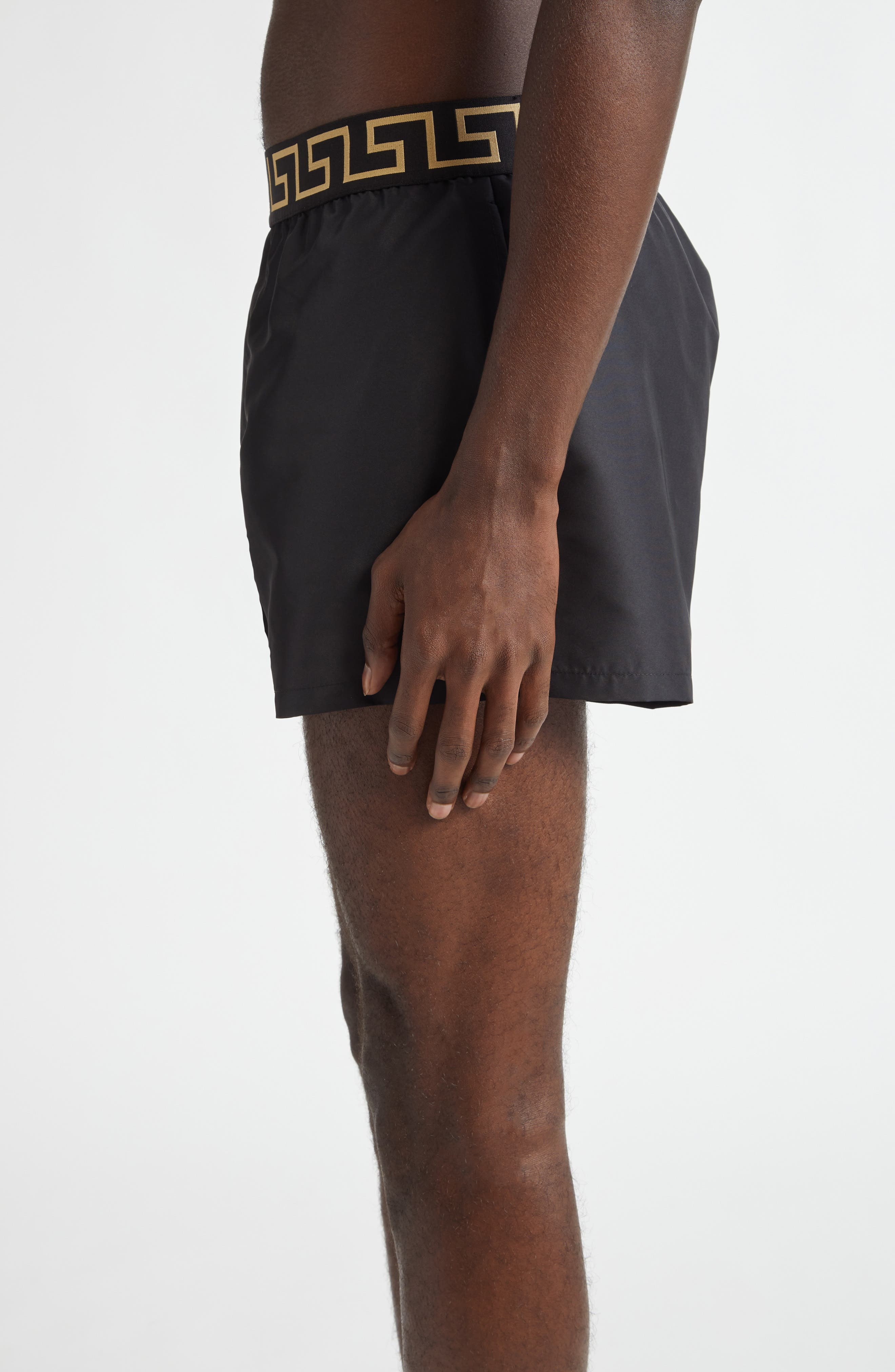 Versace Greca Medusa Swim Trunks in Black Gold Greek Key at Nordstrom - 3