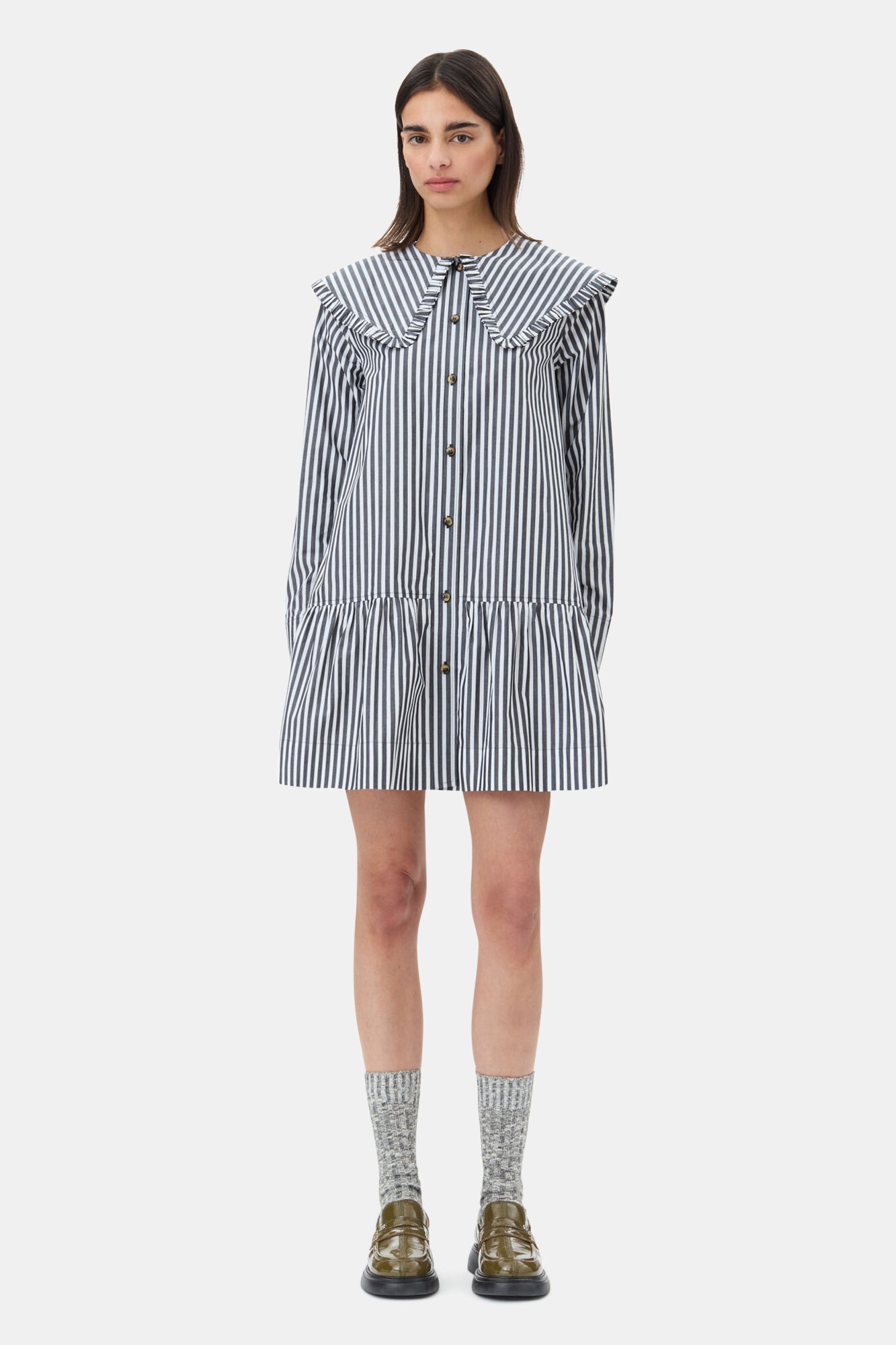 BLACK AND WHITE STRIPE MINI SHIRT DRESS - 2