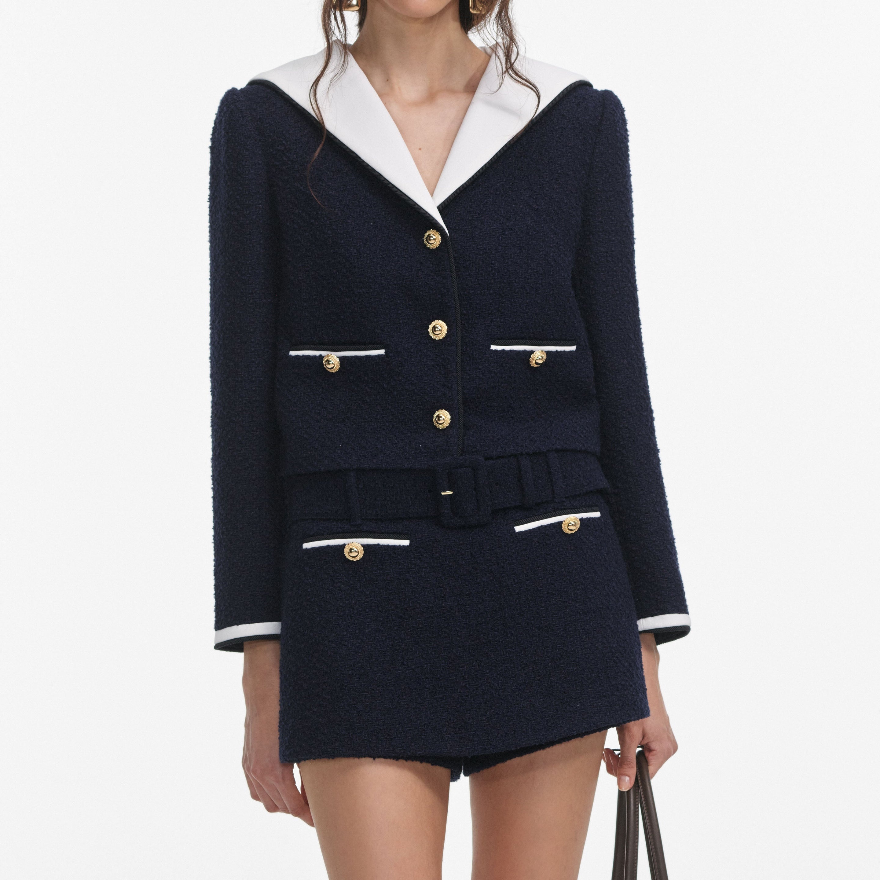 Navy Boucle Contrast Collar Jacket - 4