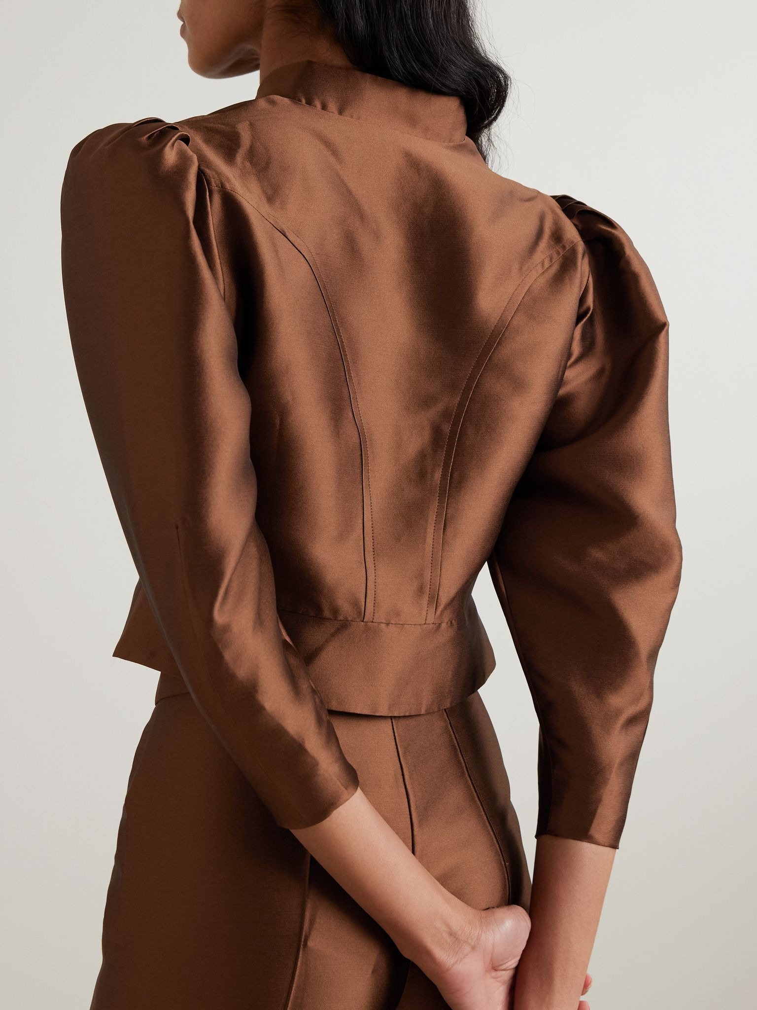 Amoako cropped faille jacket Dark brown - 3
