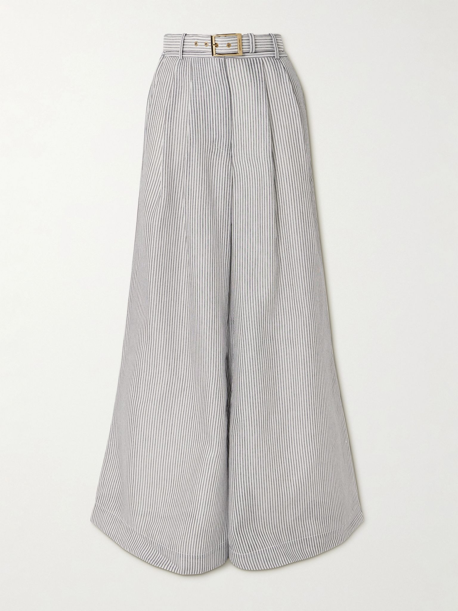 Belted striped cotton and silk-blend wide-leg pants Ivory - 1