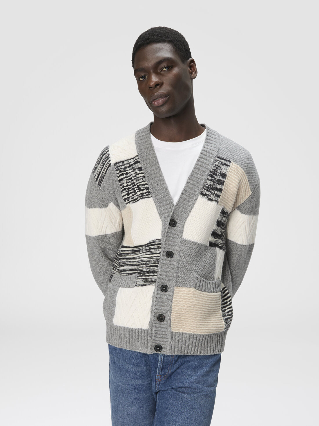 The cardigan in pure wool with flame and zigzag inserts - 4