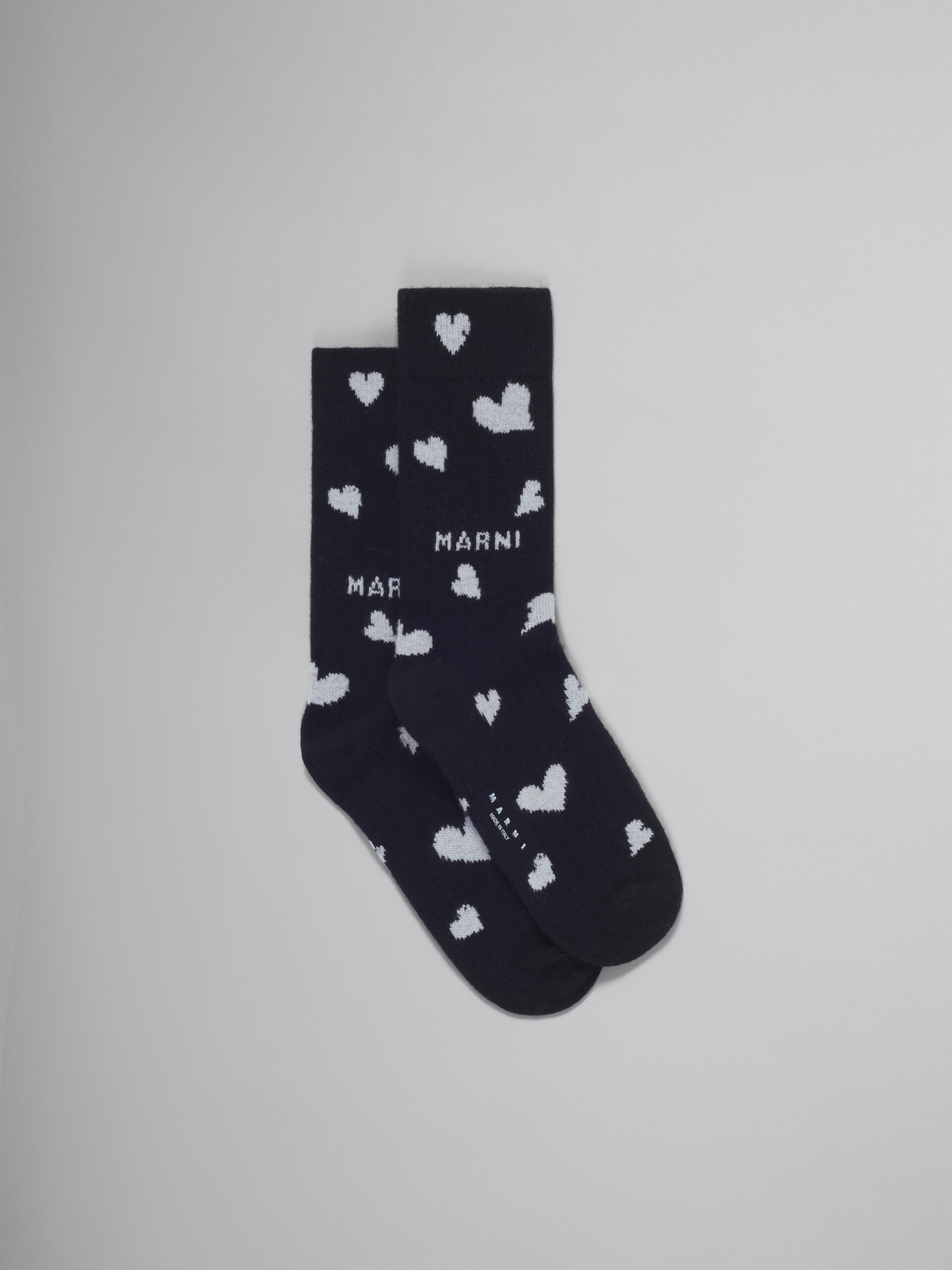 BLACK WOOL SOCKS WITH HEART MOTIF - 1