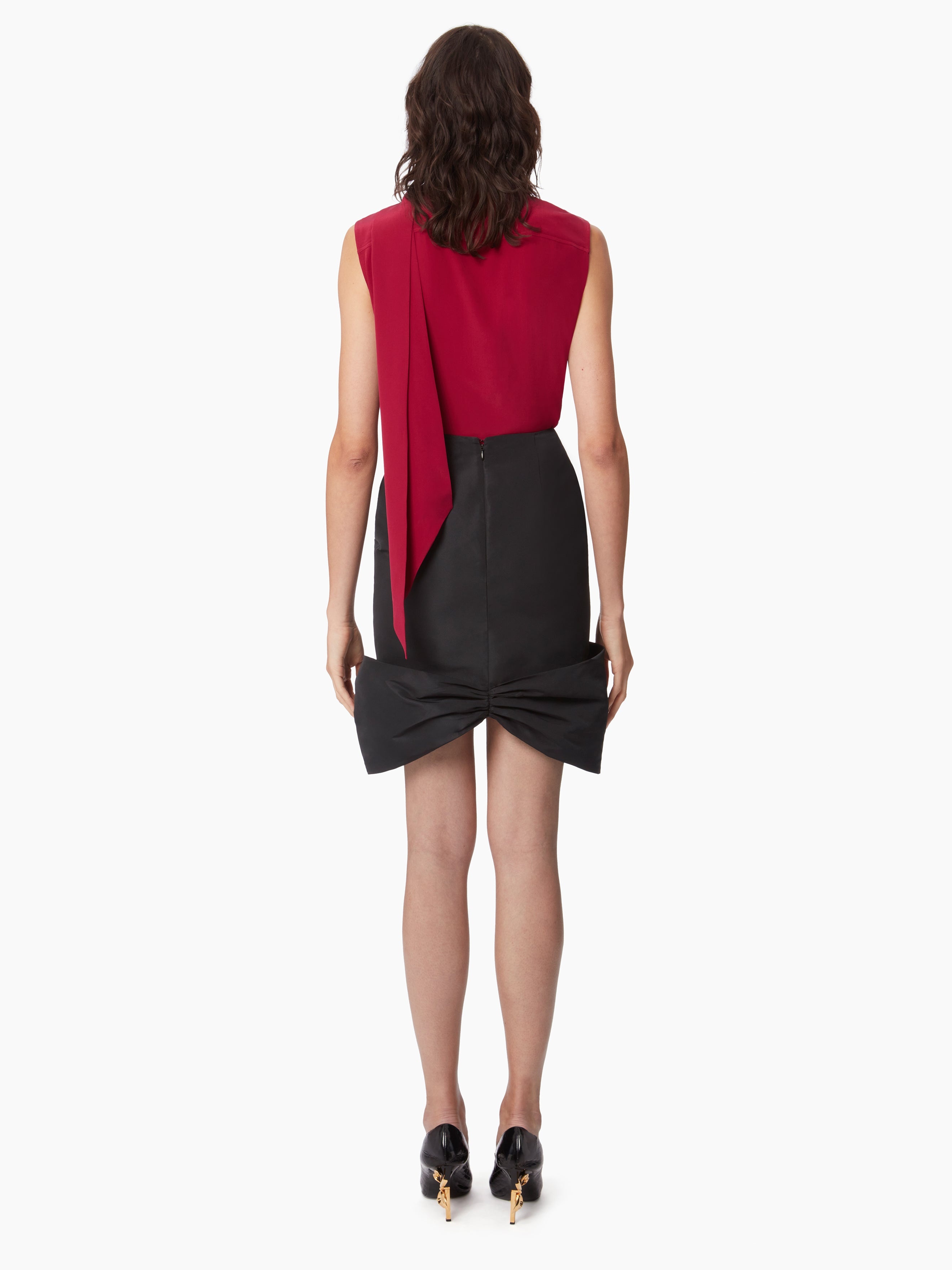 TAFFETA BOW PEPLUM MIDI SKIRT - 4