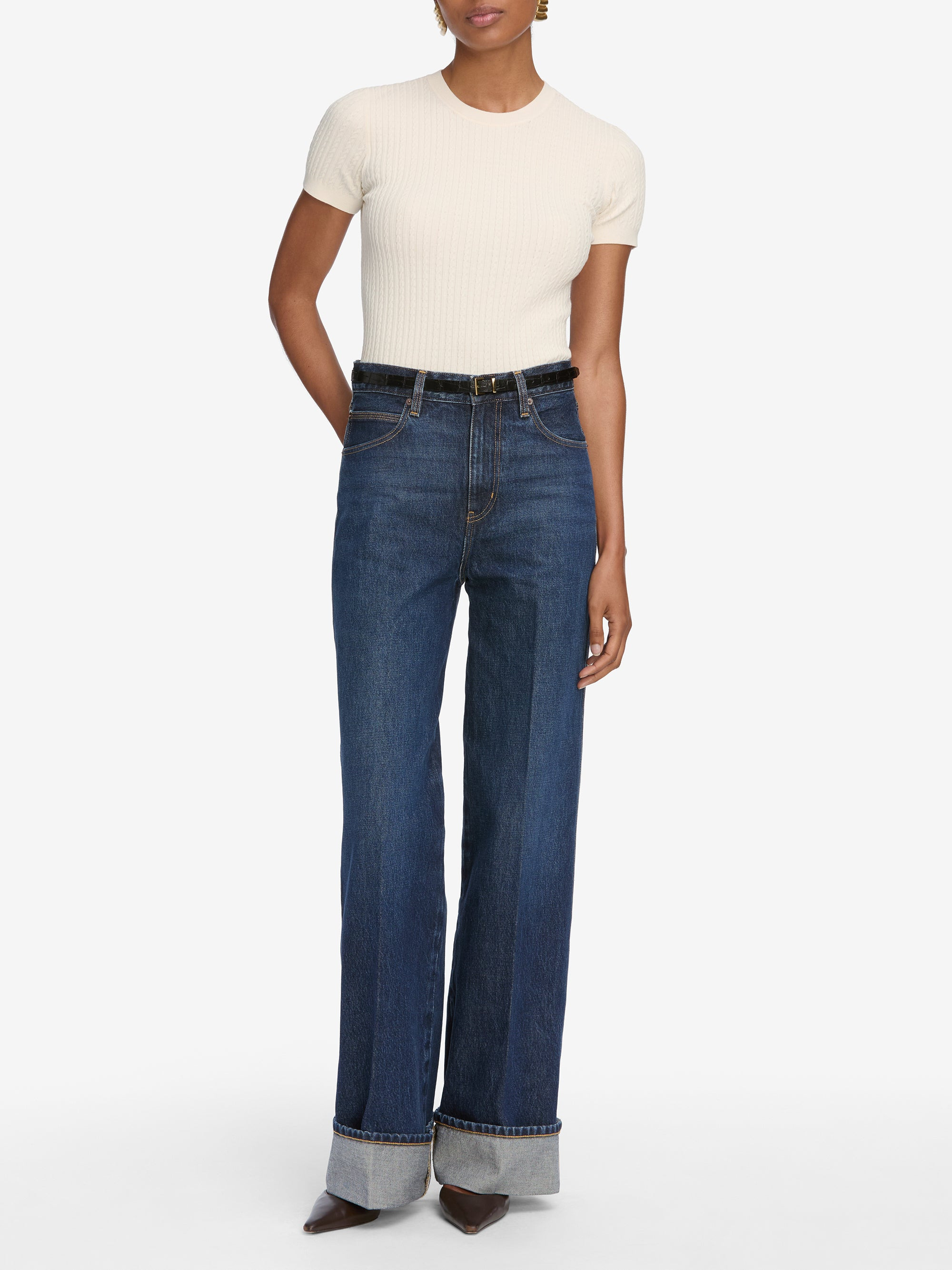 The Fine Cable Tee in Cream - 2