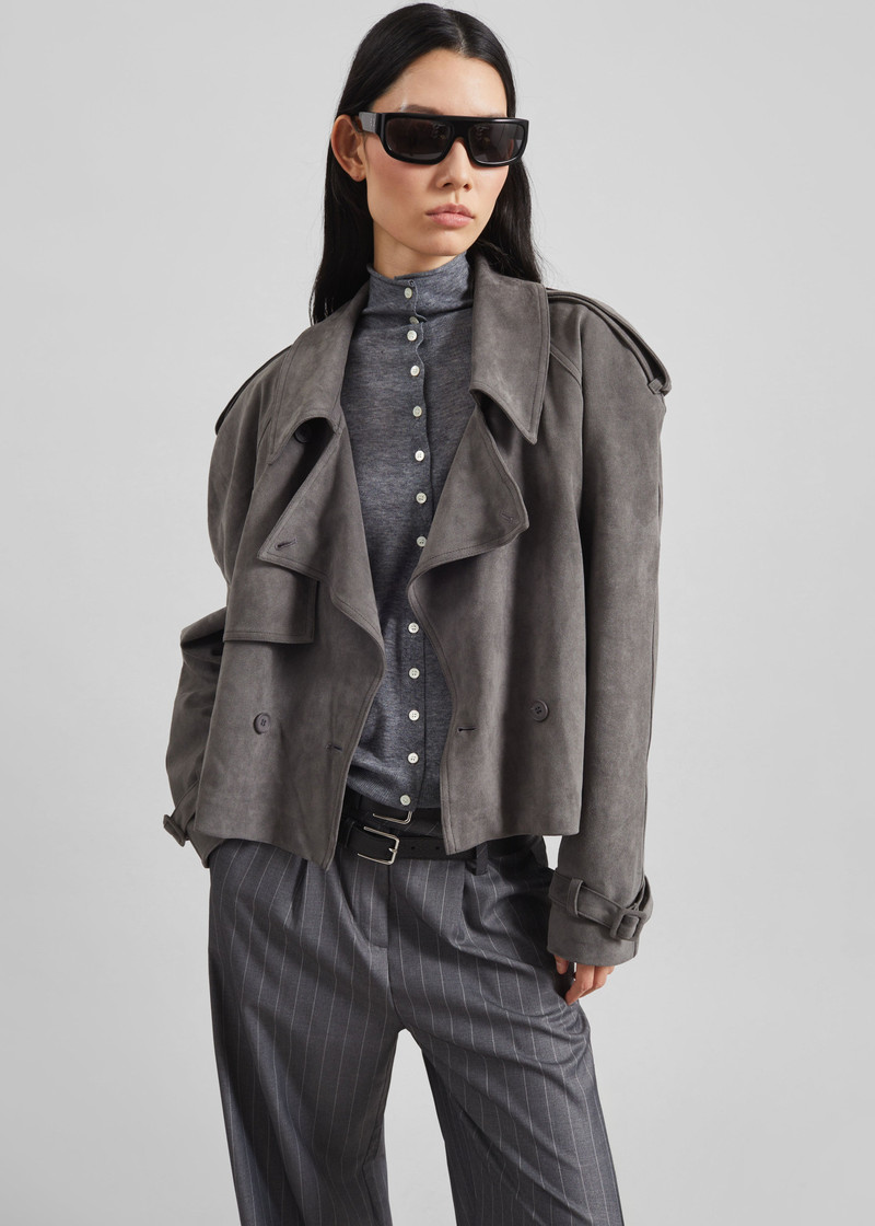 Islington Faux Suede Cropped Trench - Grey 8