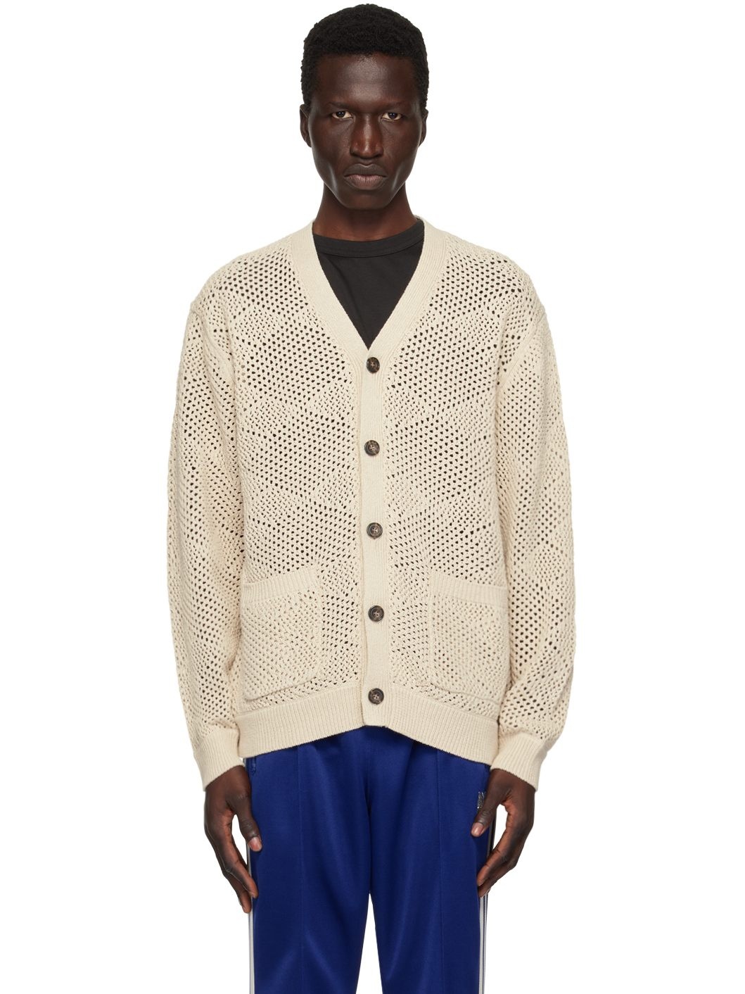 Beige Open Knit Cardigan - 1