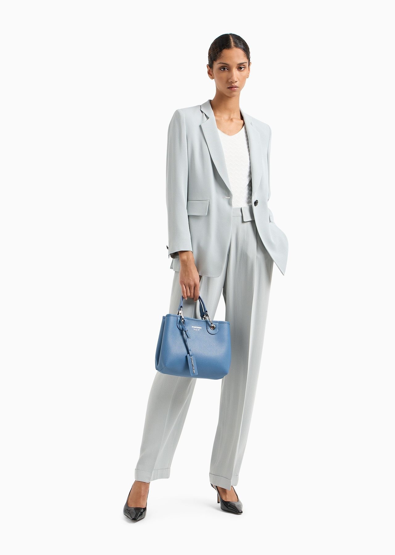 Trousers with turned-up cuffs and a chevron micro pattern - 4