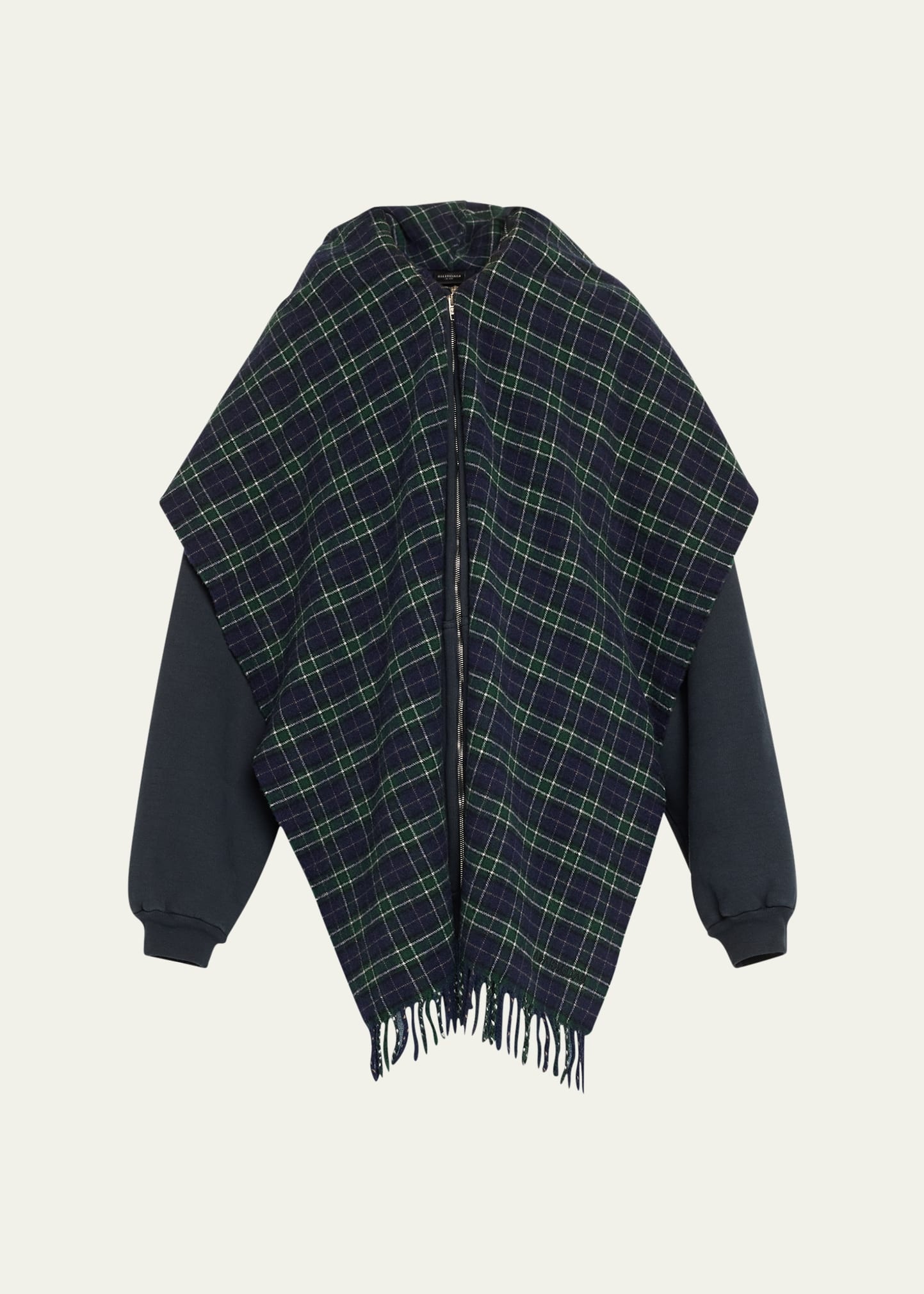 Oversized Plaid Scarf Zip Up Hoodie - 1