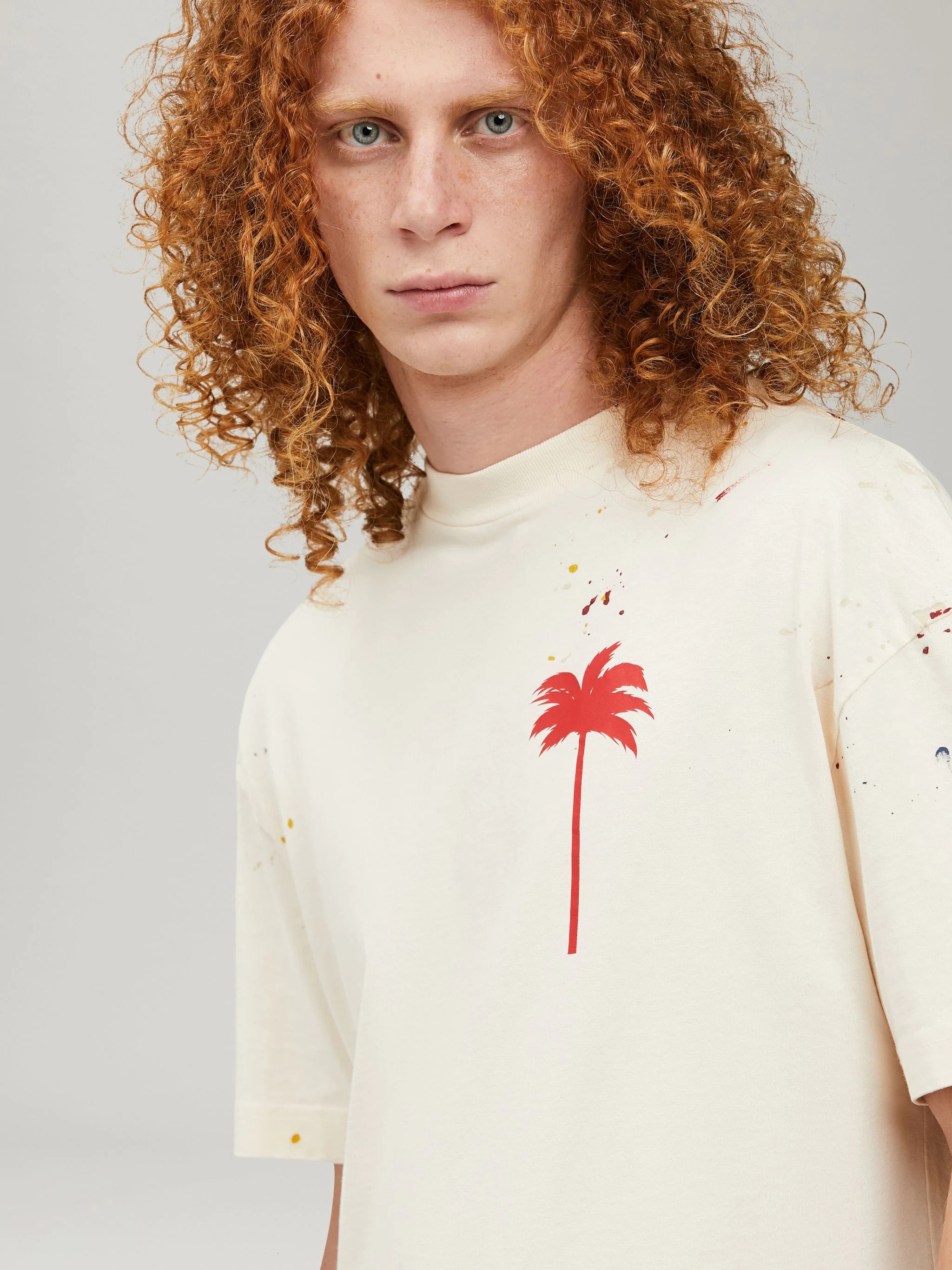 ★韓国の人気★【Palm Angels】★PALM TREE PAINTED Tシャ.ツ★ Palm Angels Palm Tree Painted T-shirt 'Off White Red