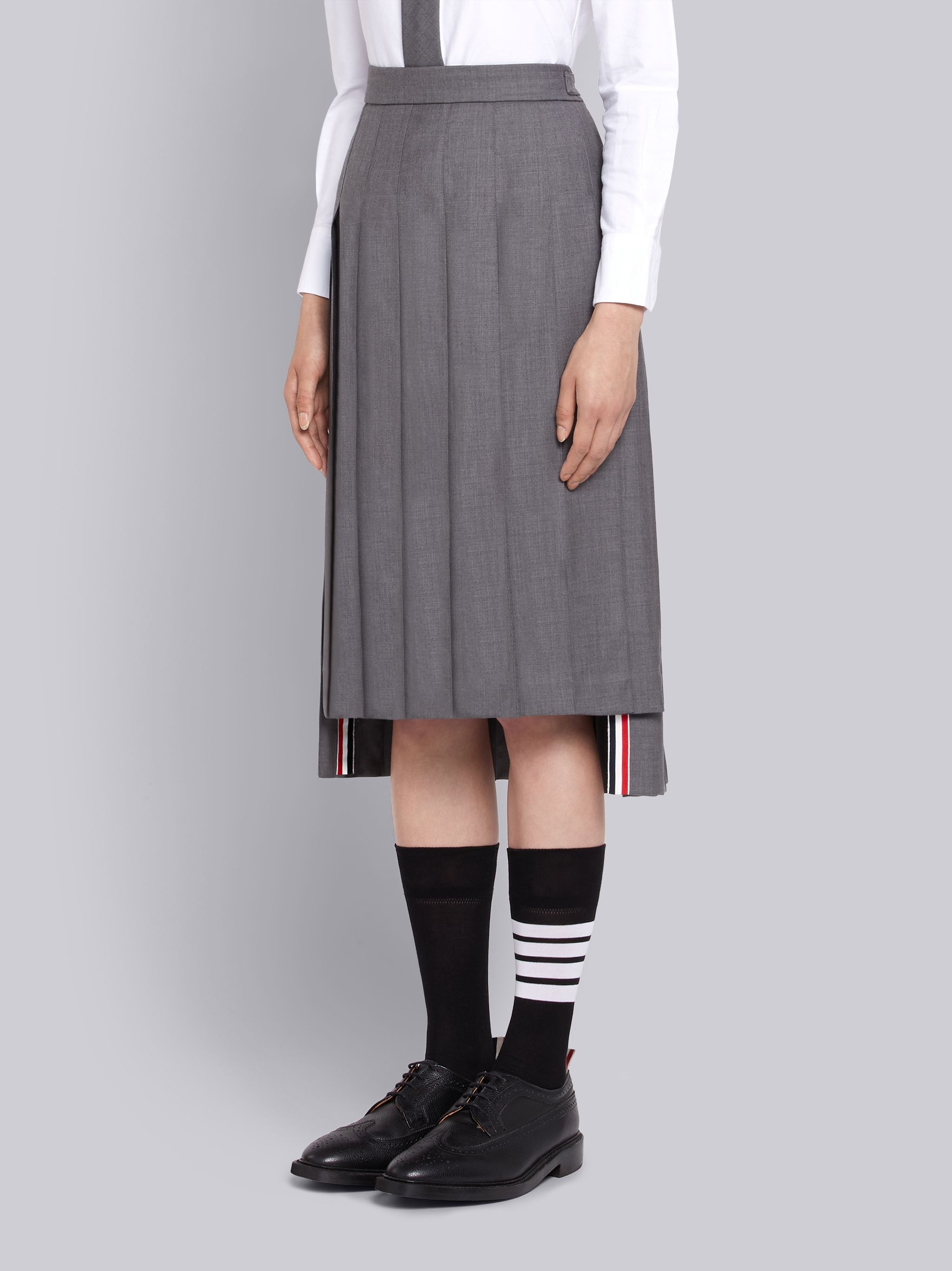 Medium Grey School Uniform Plain Weave Below-the-knee Pleated Skirt - 2