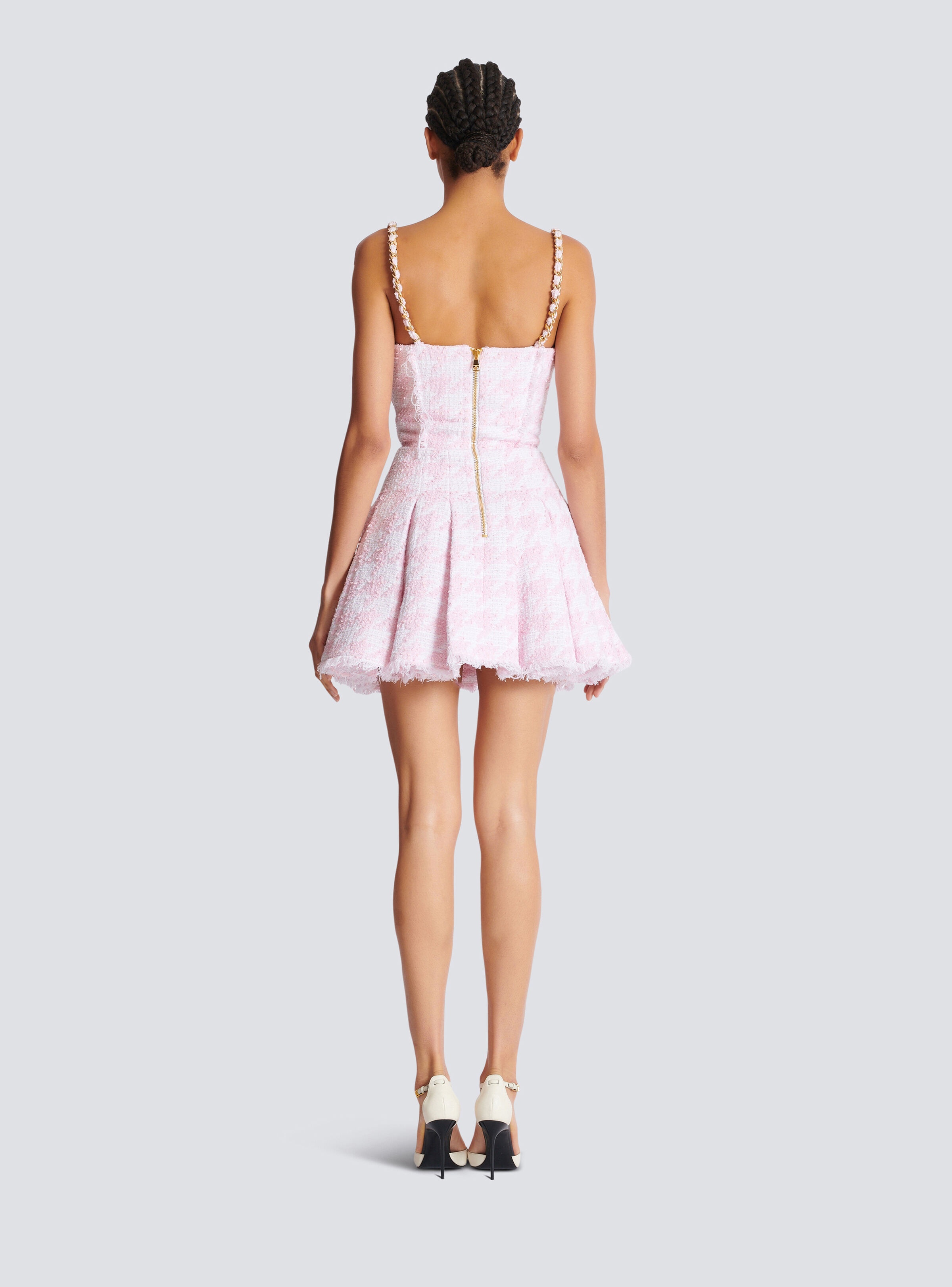 Strappy houndstooth tweed A-line dress - 4