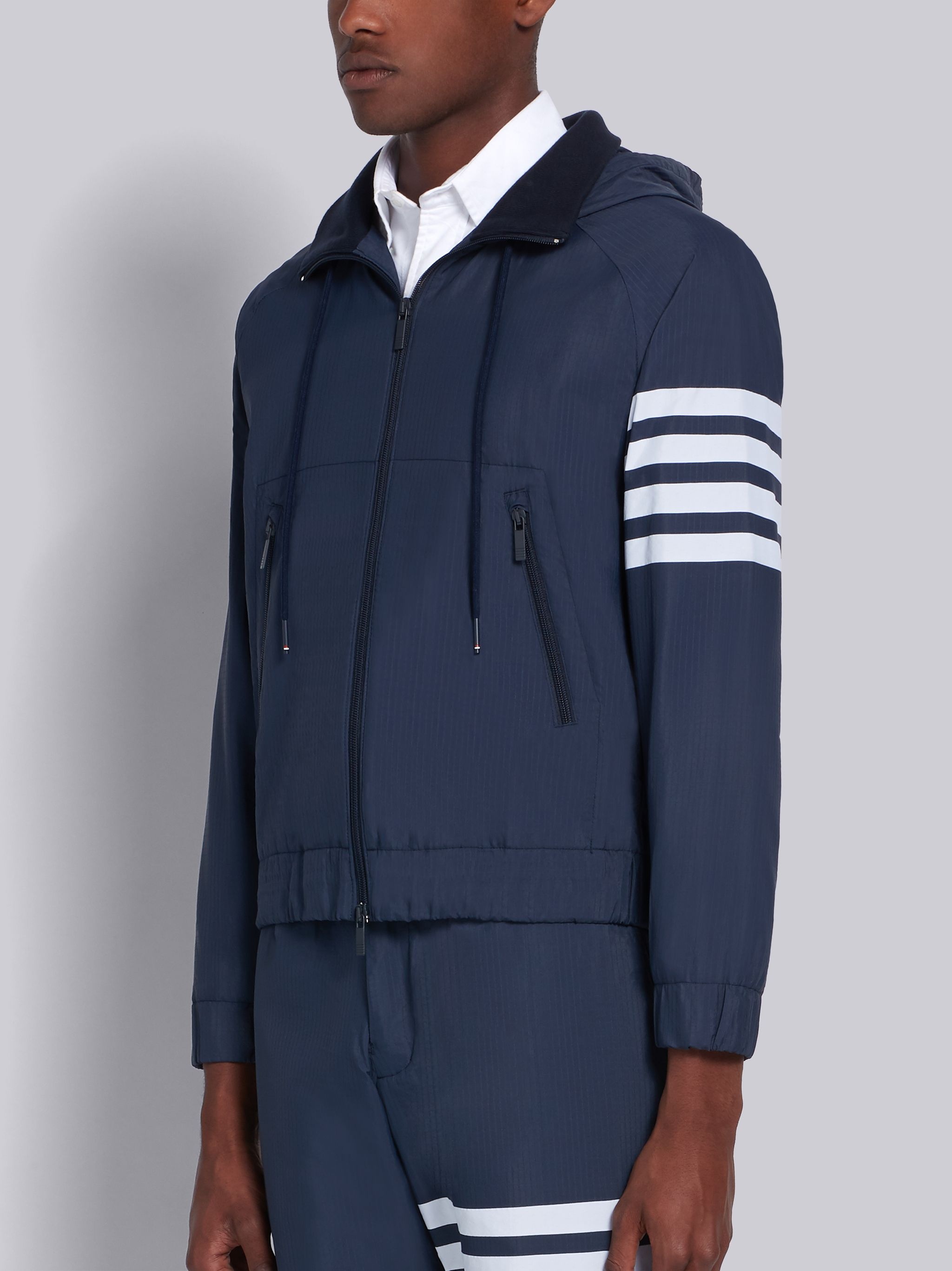 Navy Ripstop Zip-Up 4-Bar Hoodie - 2