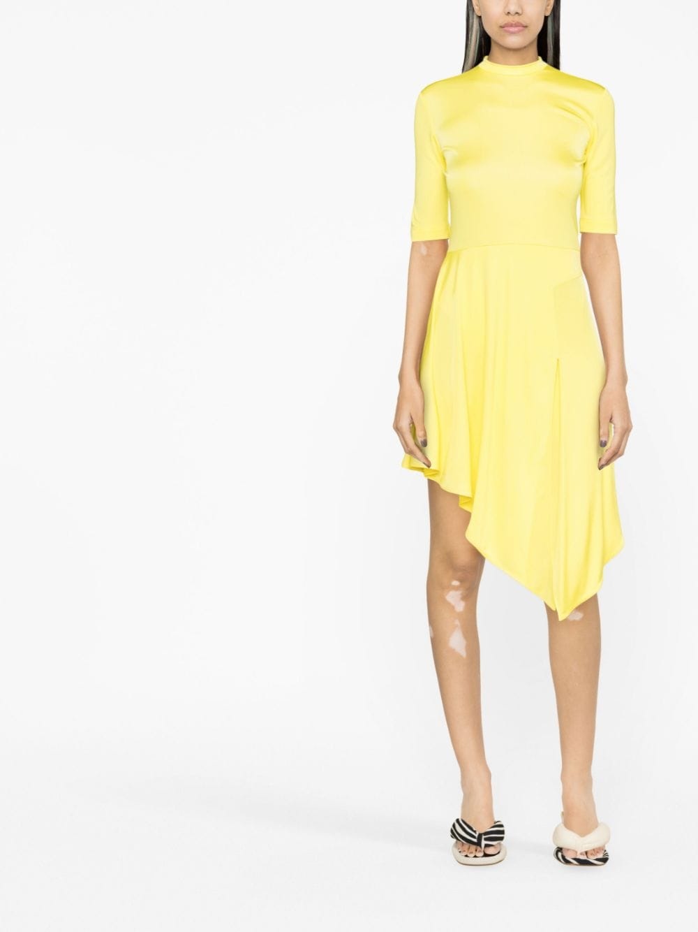 half-sleeve asymmetric-hem dress - 3