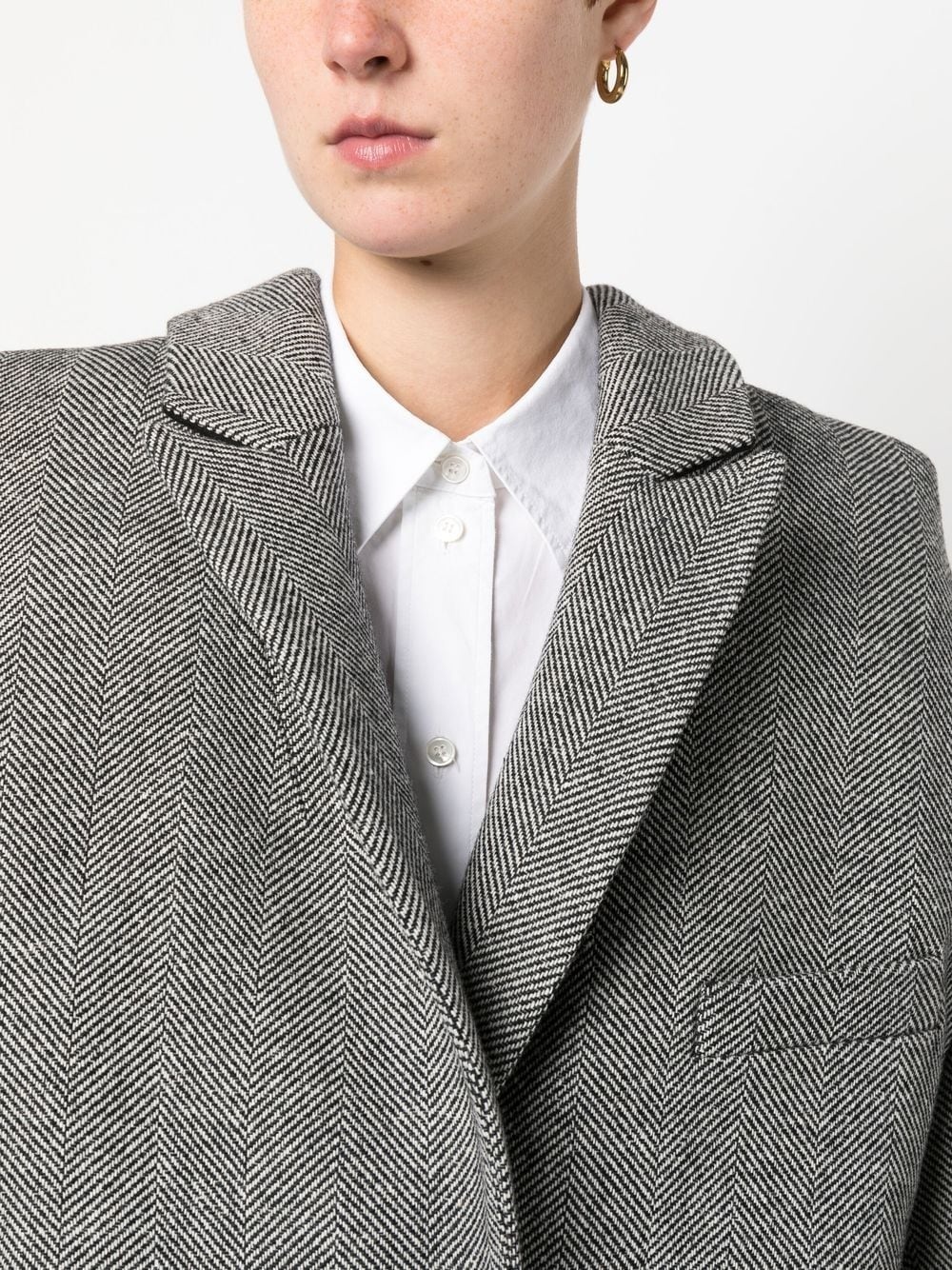 single-breasted herringbone coat - 5