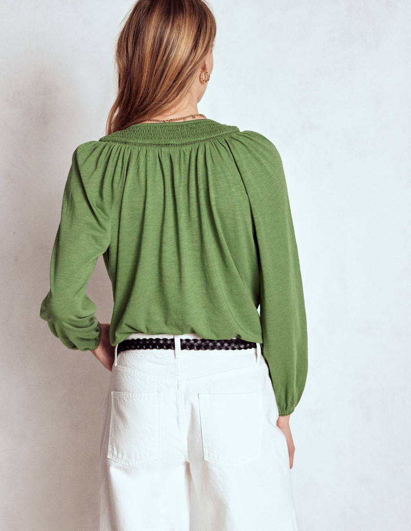Georgia Smocked Jersey Top-Safari Green 4