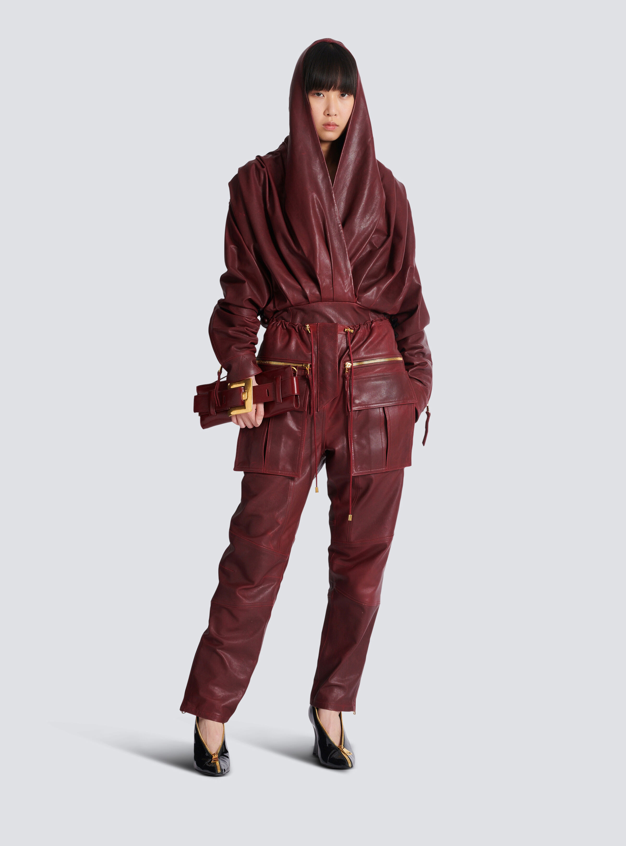 Short hooded dress in washed lambskin - 2