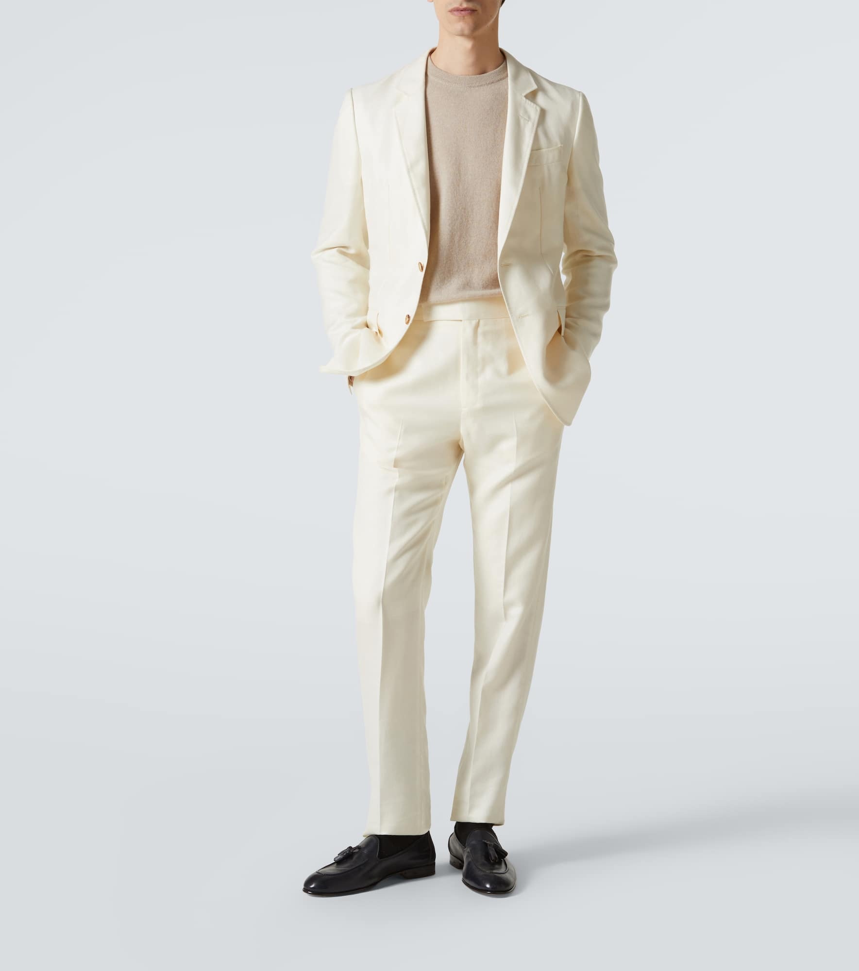 Flat Front wool, silk and linen suit pants - 2