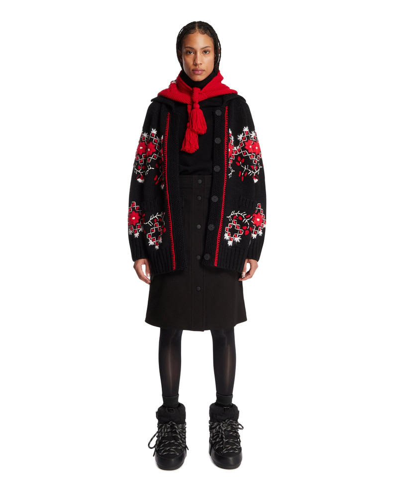 Moncler Grenoble Black Embroidered Wool Cardigan outlook