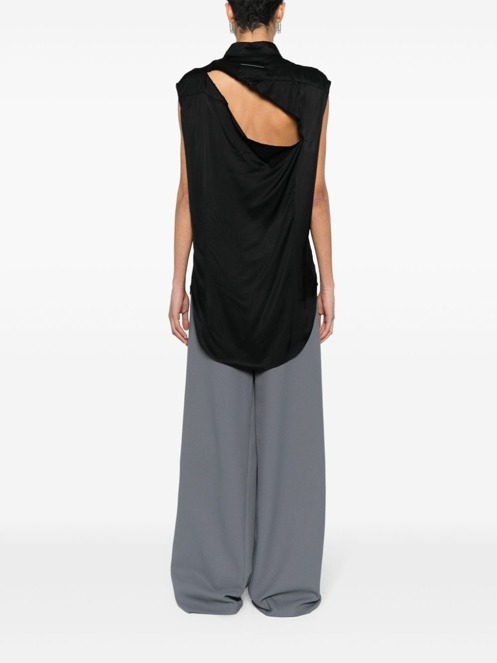ripped-detail satin-weave shirt - 8