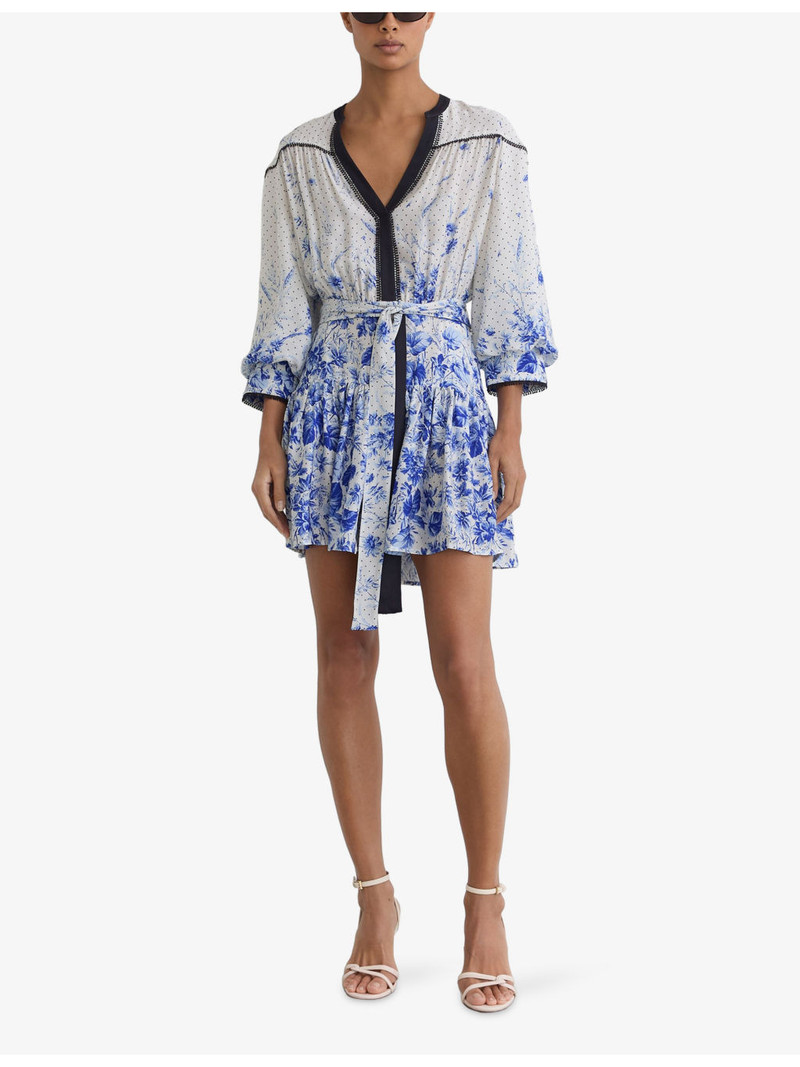 REISS Anisa Floral-Print Woven Mini Dress outlook
