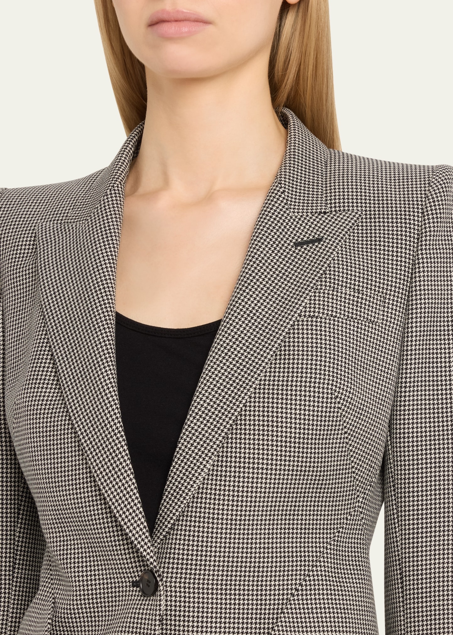 SIngle-Breasted Houndstooth Blazer - 5