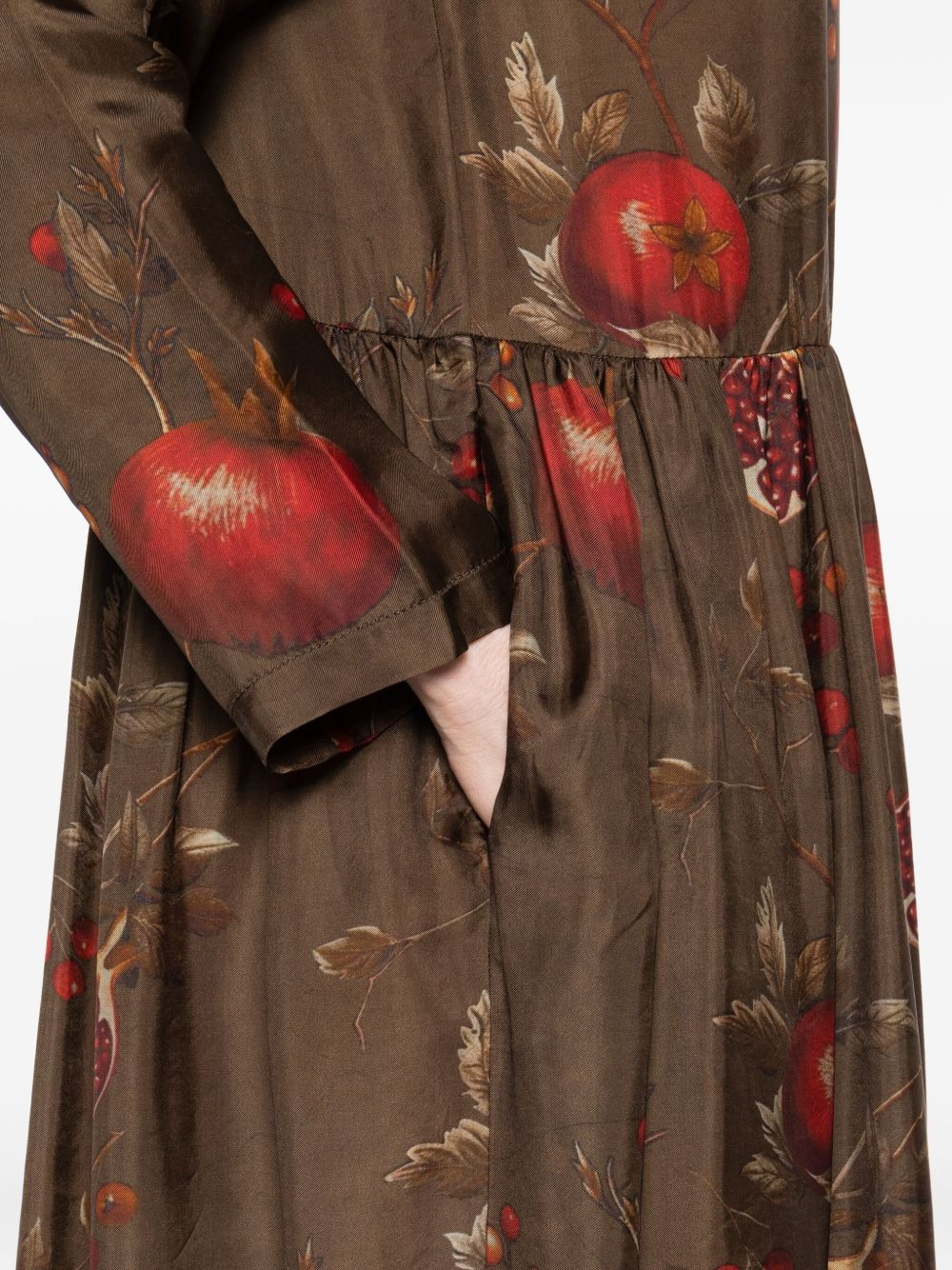 pomegranate-print gathered dress - 5