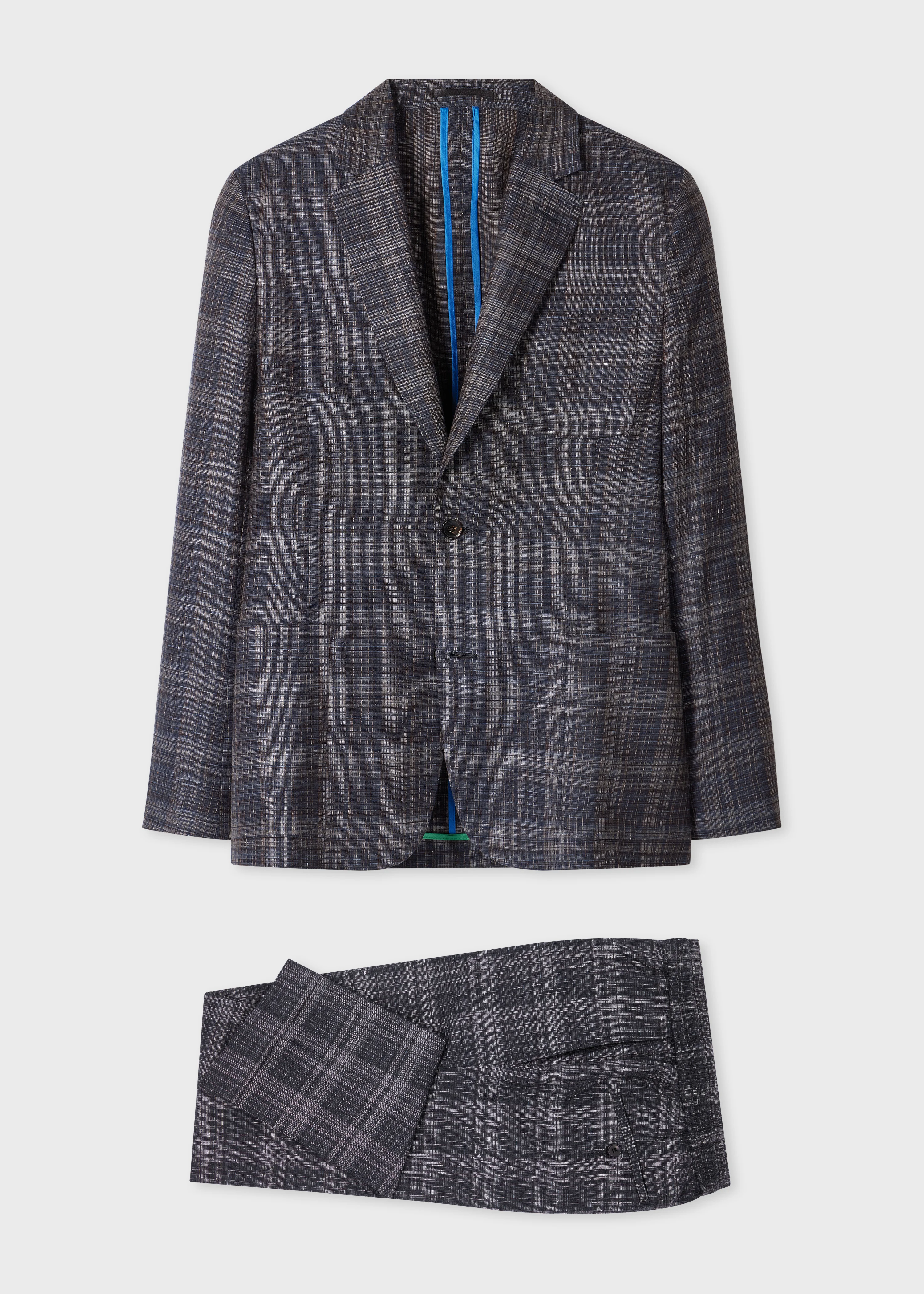 Brown and Navy Check Silk-Wool Suit - 1