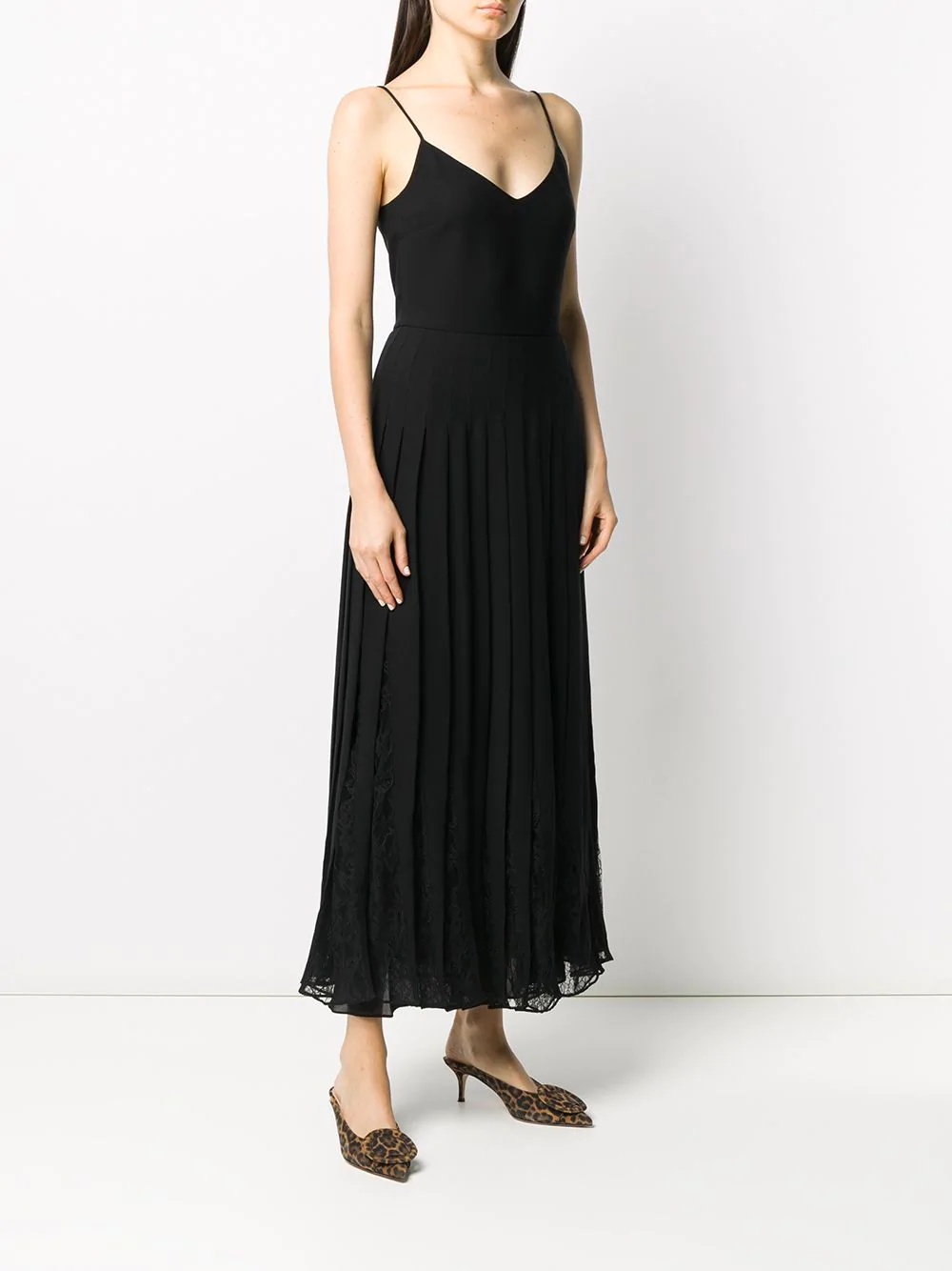 lace-trim V-neck long dress - 3