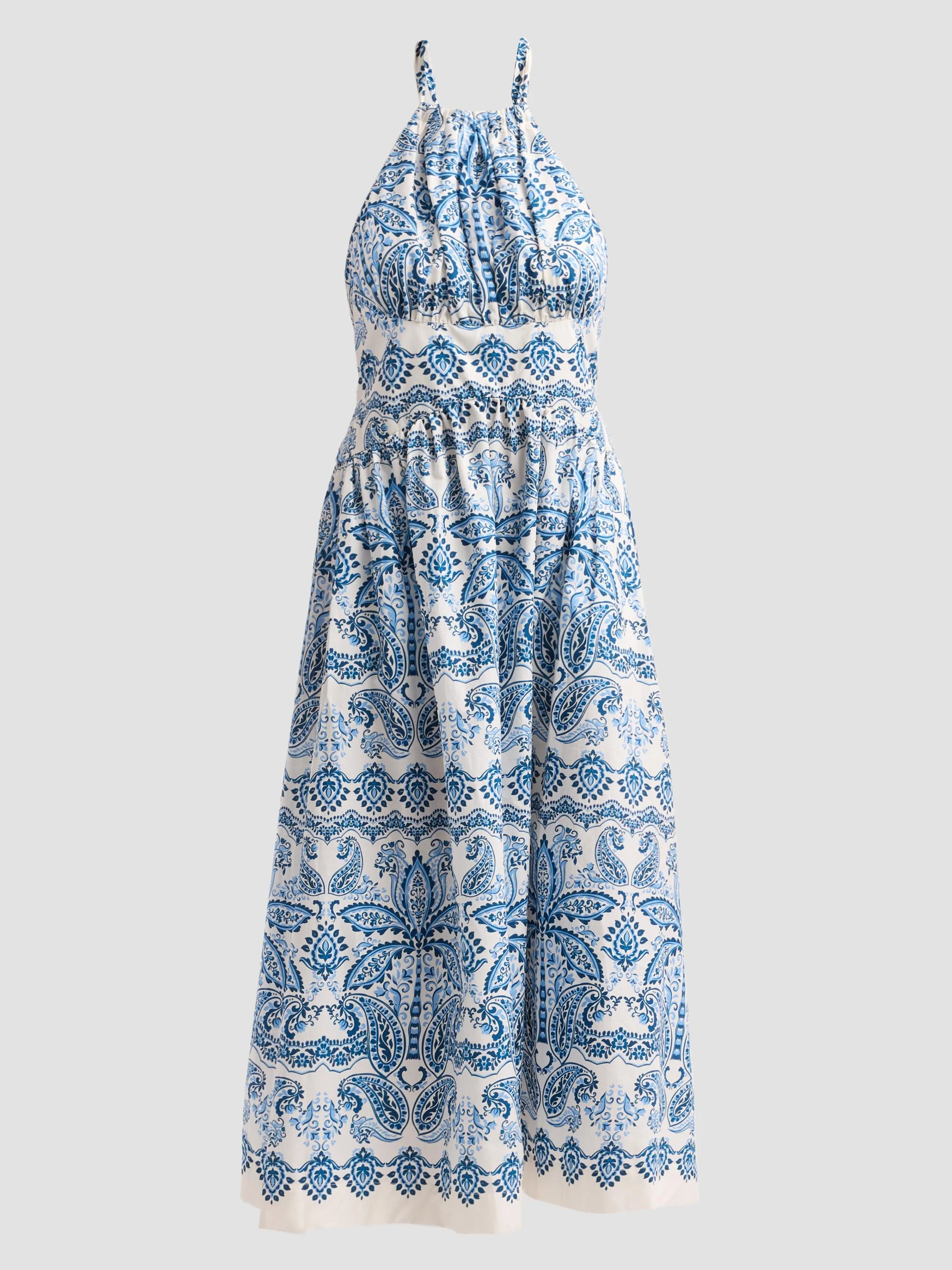Women's Denise Halterneck Midi Dress - Palm Paisley Sky - 1