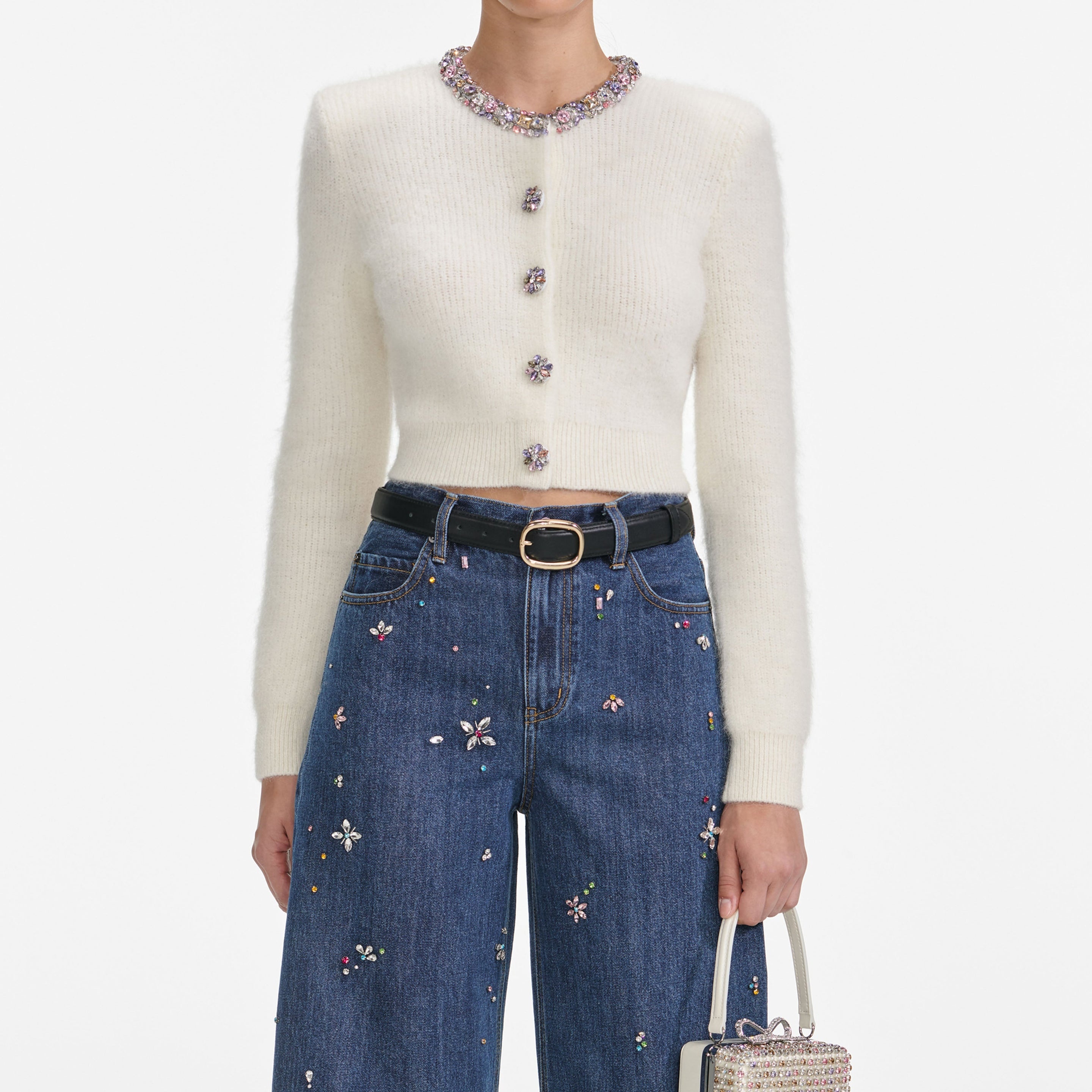 Cream Embellished Trim Cardigan - 4