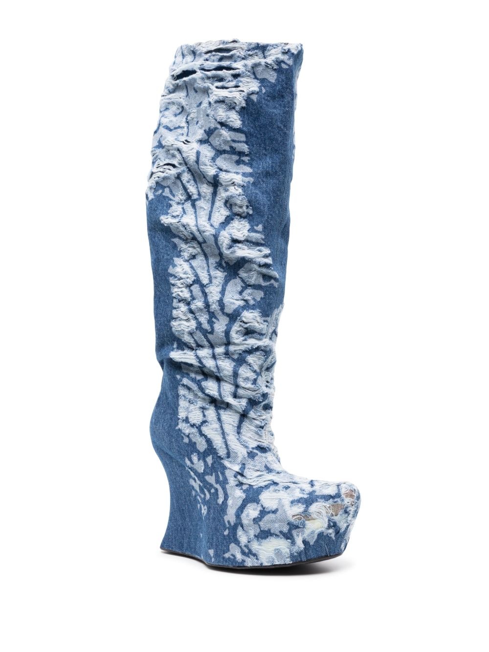 distressed 120mm denim knee-high boots - 2