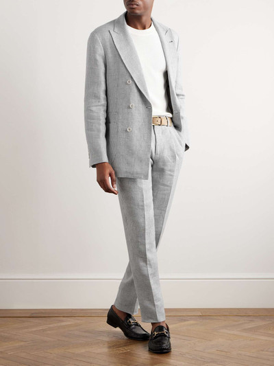 Brunello Cucinelli Straight-Leg Pleated Puppytooth Linen Suit Trousers outlook