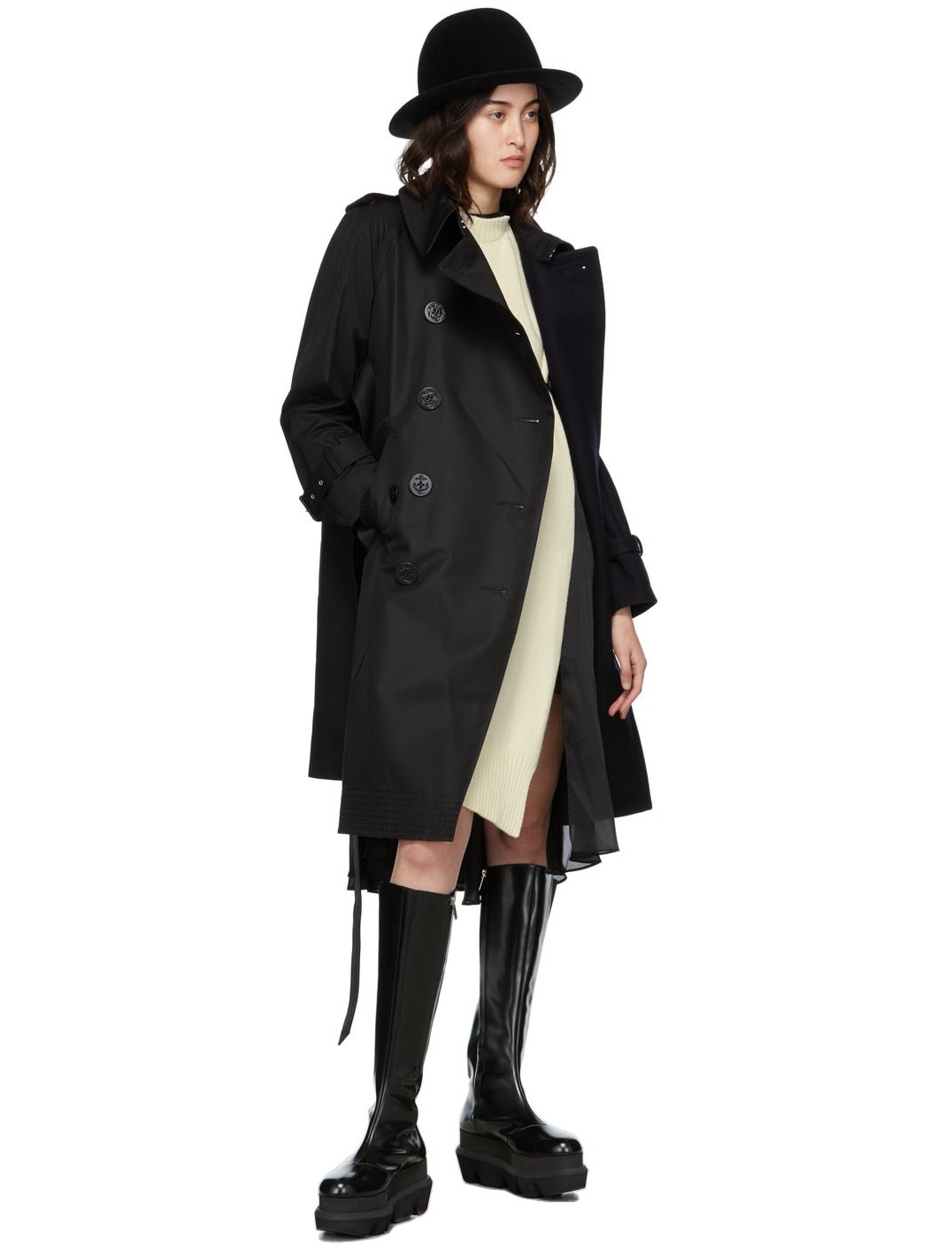 Black/Navy Paneled trench Coat - 4