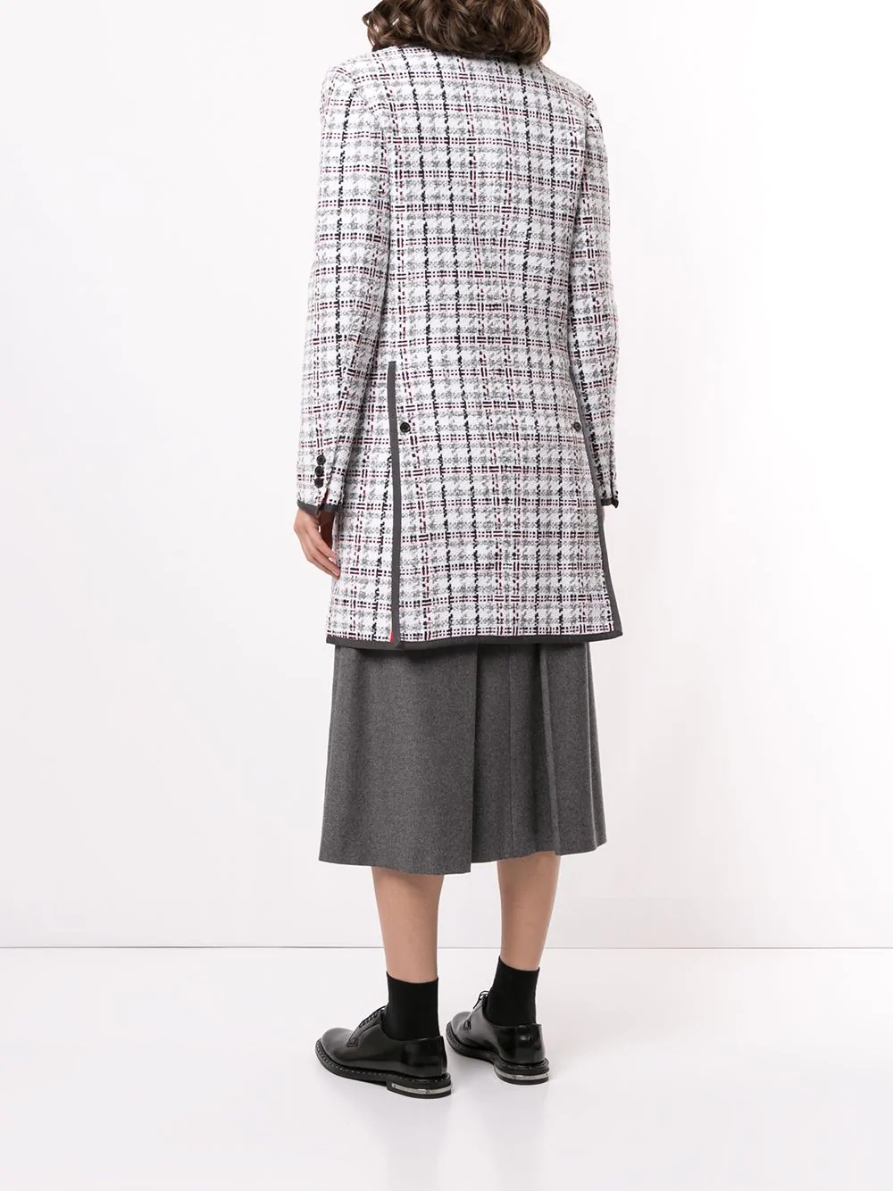 check-pattern mid-length coat - 4