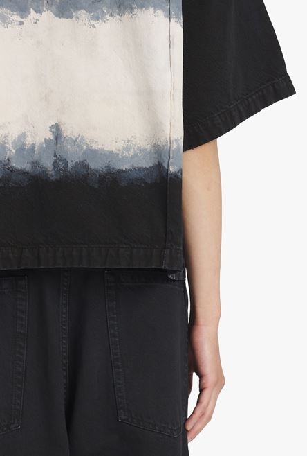 Oversized cotton shirt with black and white tie-dye print - 8
